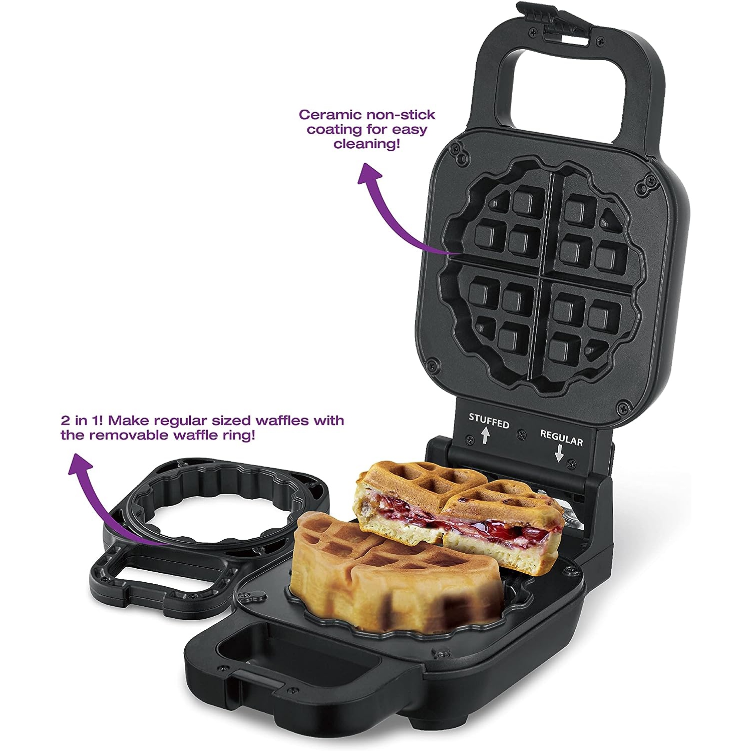 Salton - Waffle iron with or without topping, Ceramic coating, Black