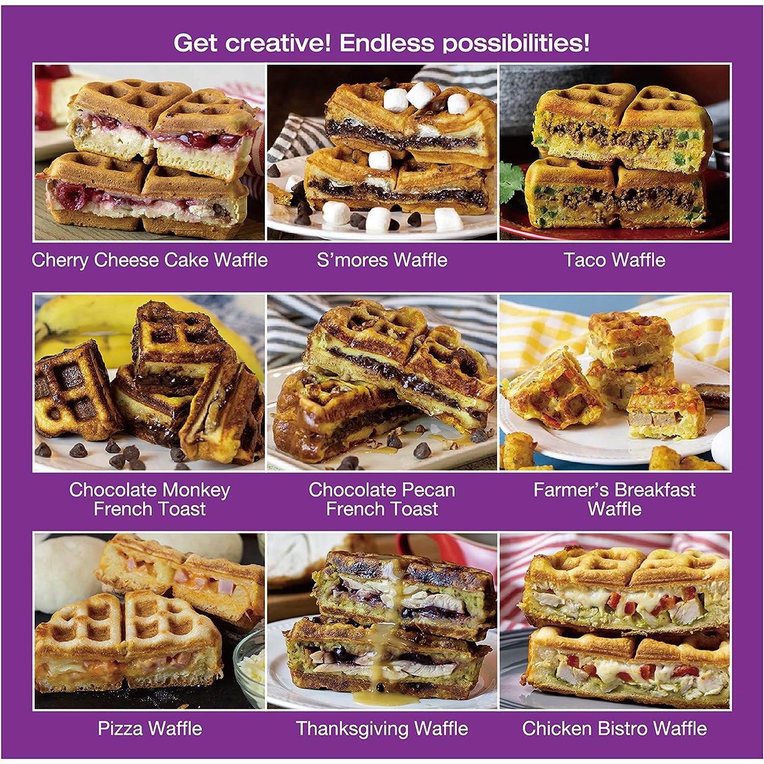 Salton - Waffle iron with or without topping, Ceramic coating, Black