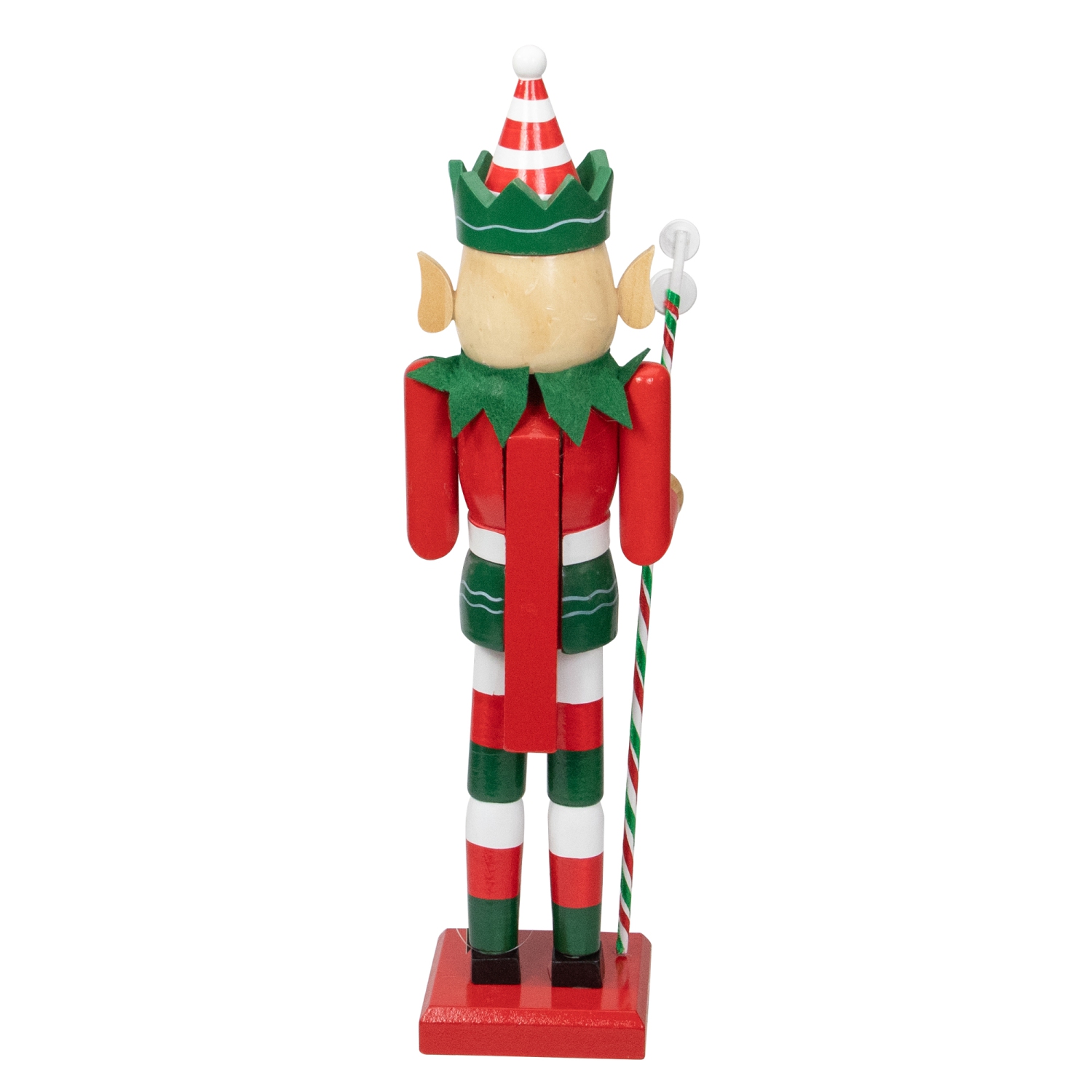 15" Red and Green Traditional Striped Elf Christmas Nutcracker