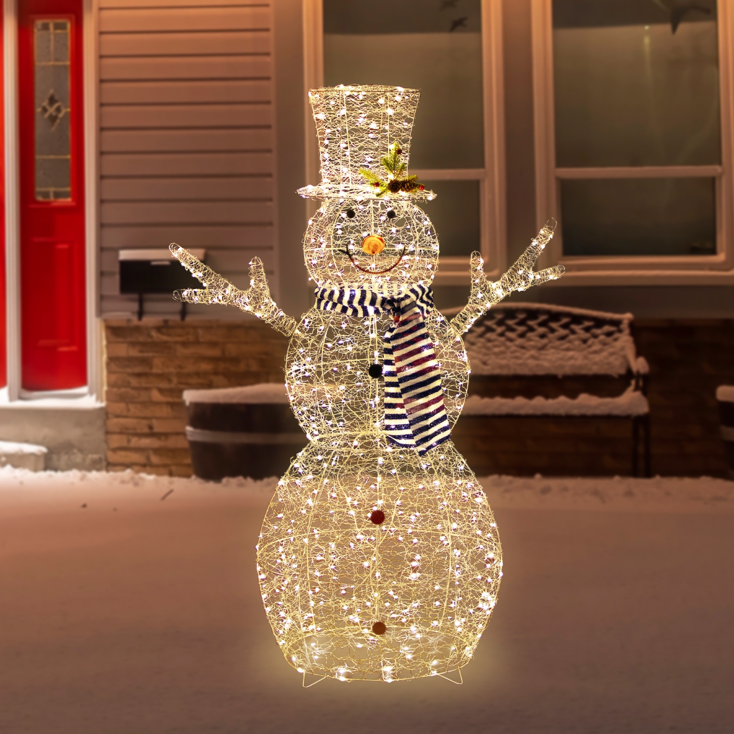Bonhomme de neige en filet argenté illuminé à DEL de 48 po décoration de Noël d'extérieur