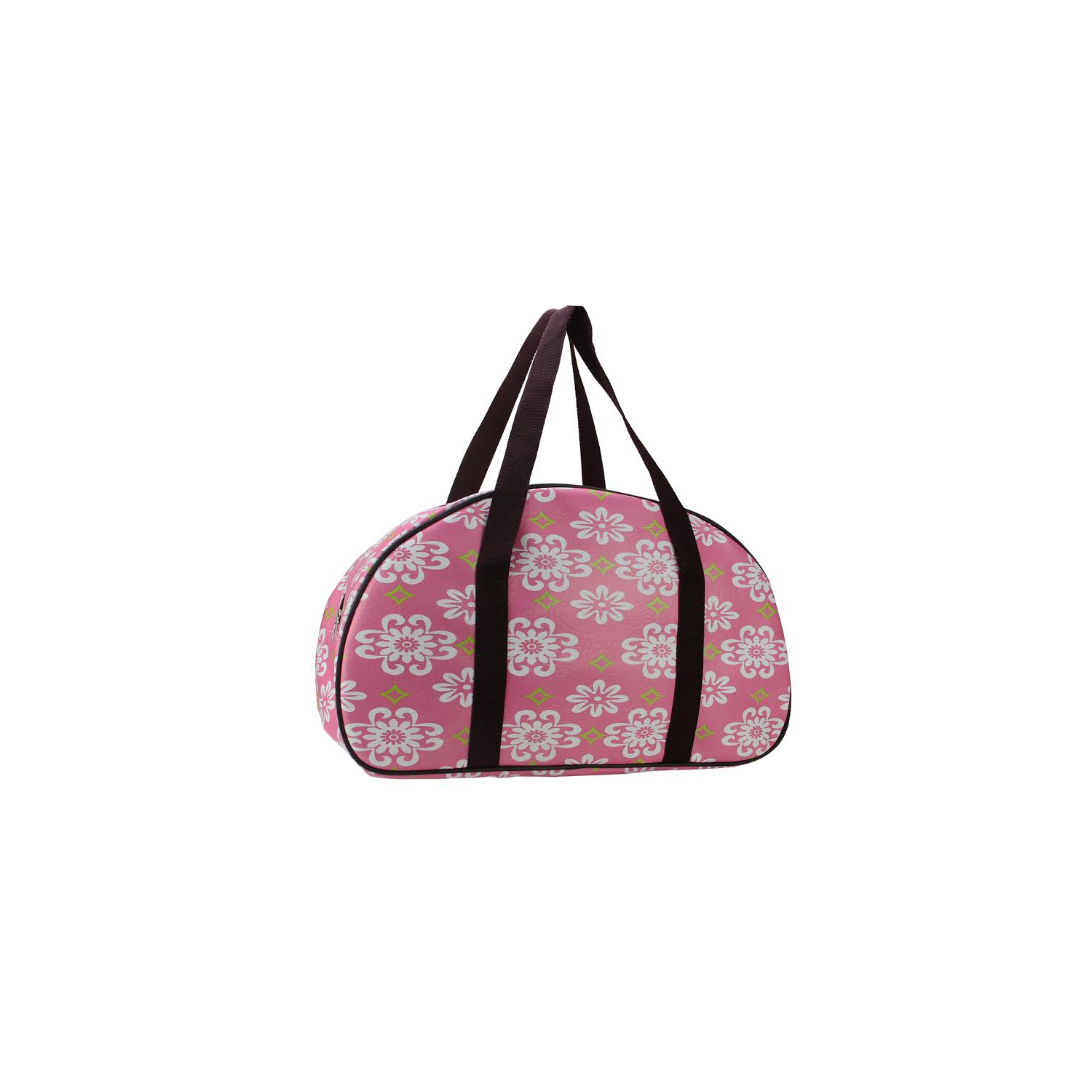 Sac de voyage/sac à main décoratif à motif de fleurs roses et blanches de 20 po avec poignées brunes