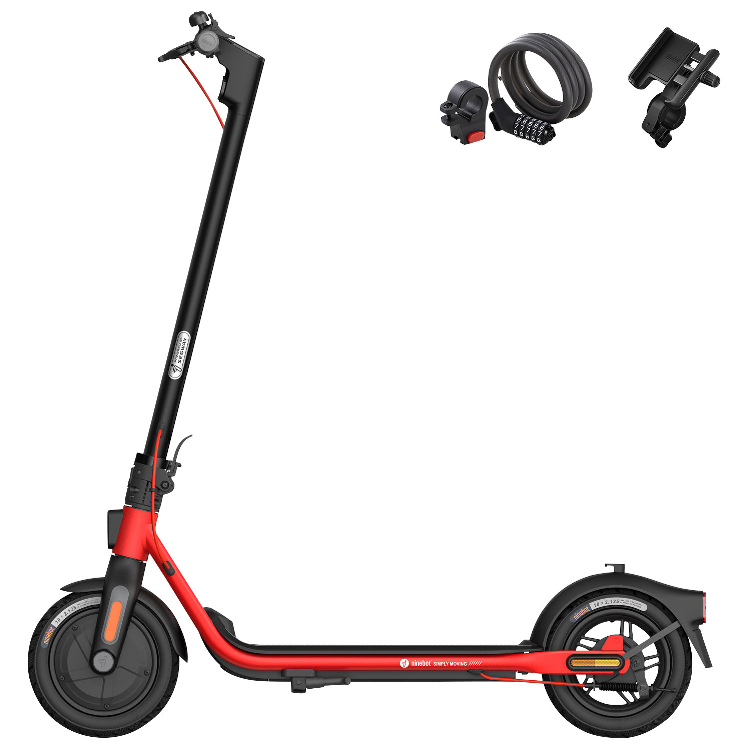 Segway Ninebot D38U Adult Electric Scooter with Segway Lock & Phone Holder (350W Motor/ 38km Range / 30km/h Top Speed) - Black/Red