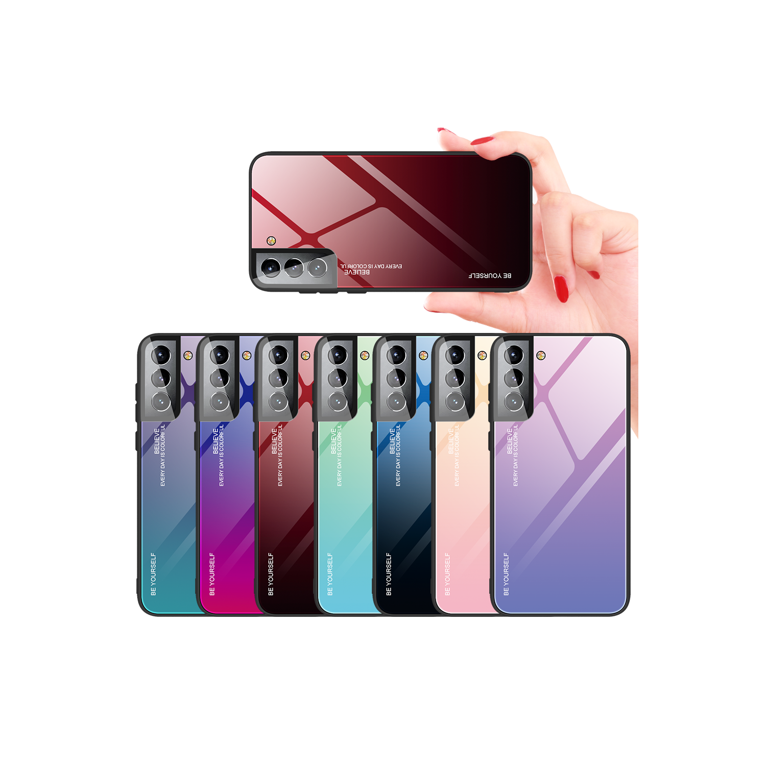 Étui pour Samsung Galaxy S22 verre trempé motifs de couleurs variables + cadre en TPUR hybride mince