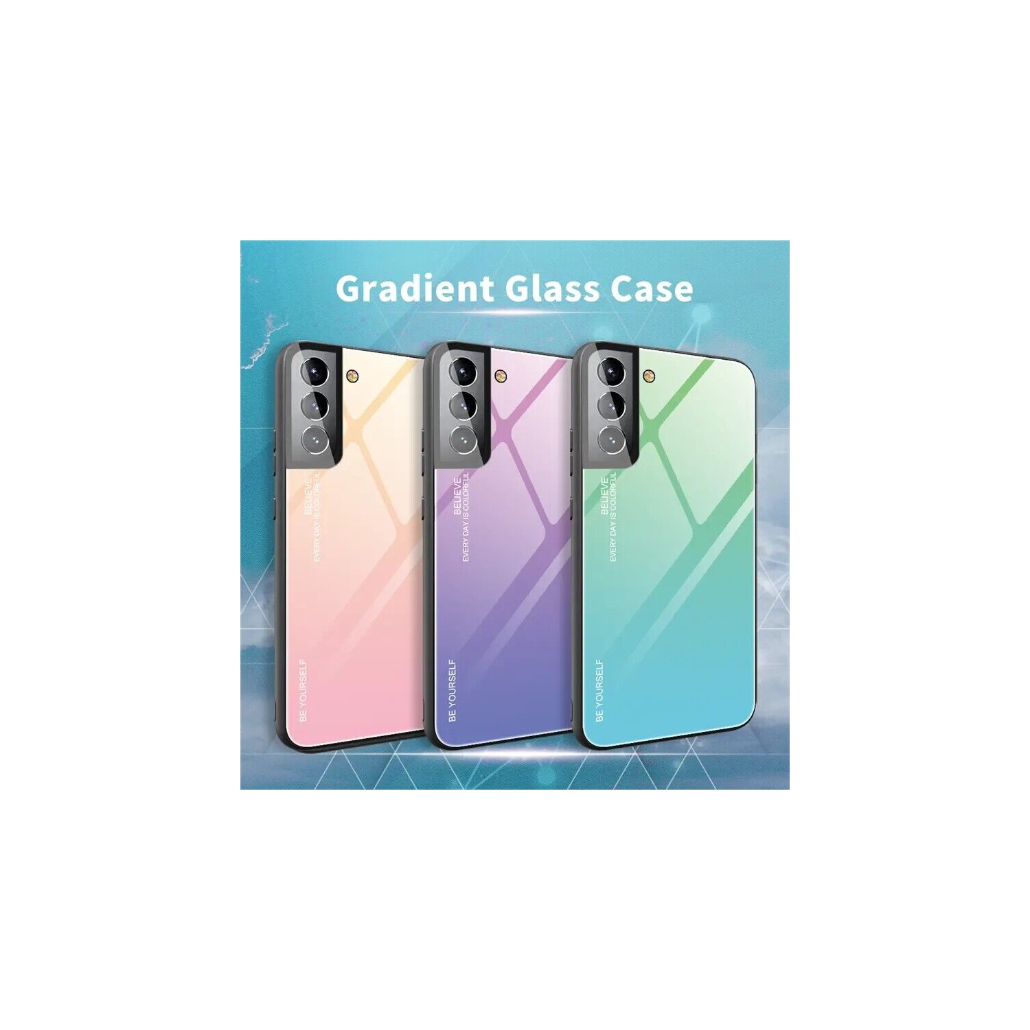 Case Cover for Samsung Galaxy S22 Tempered Glass Gradient Color Pattern + TPU Frame Hybrid Slim