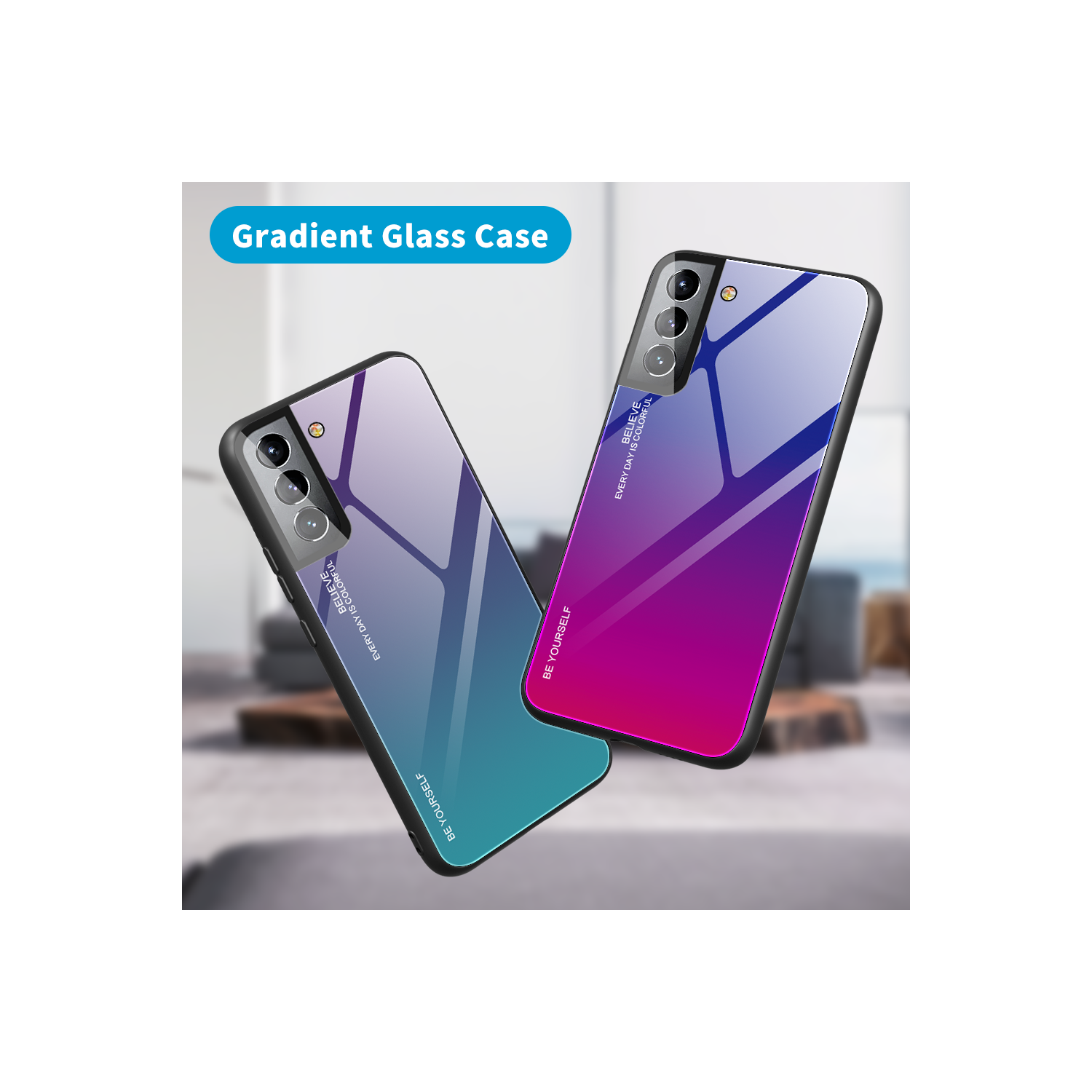 Case Cover for Samsung Galaxy S22 Tempered Glass Gradient Color Pattern + TPU Frame Hybrid Slim