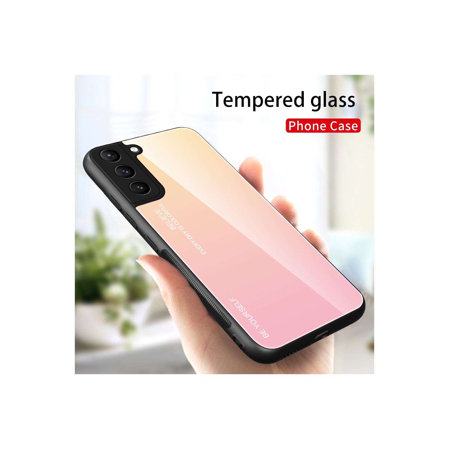 Case Cover for Samsung Galaxy S22 Tempered Glass Gradient Color Pattern + TPU Frame Hybrid Slim