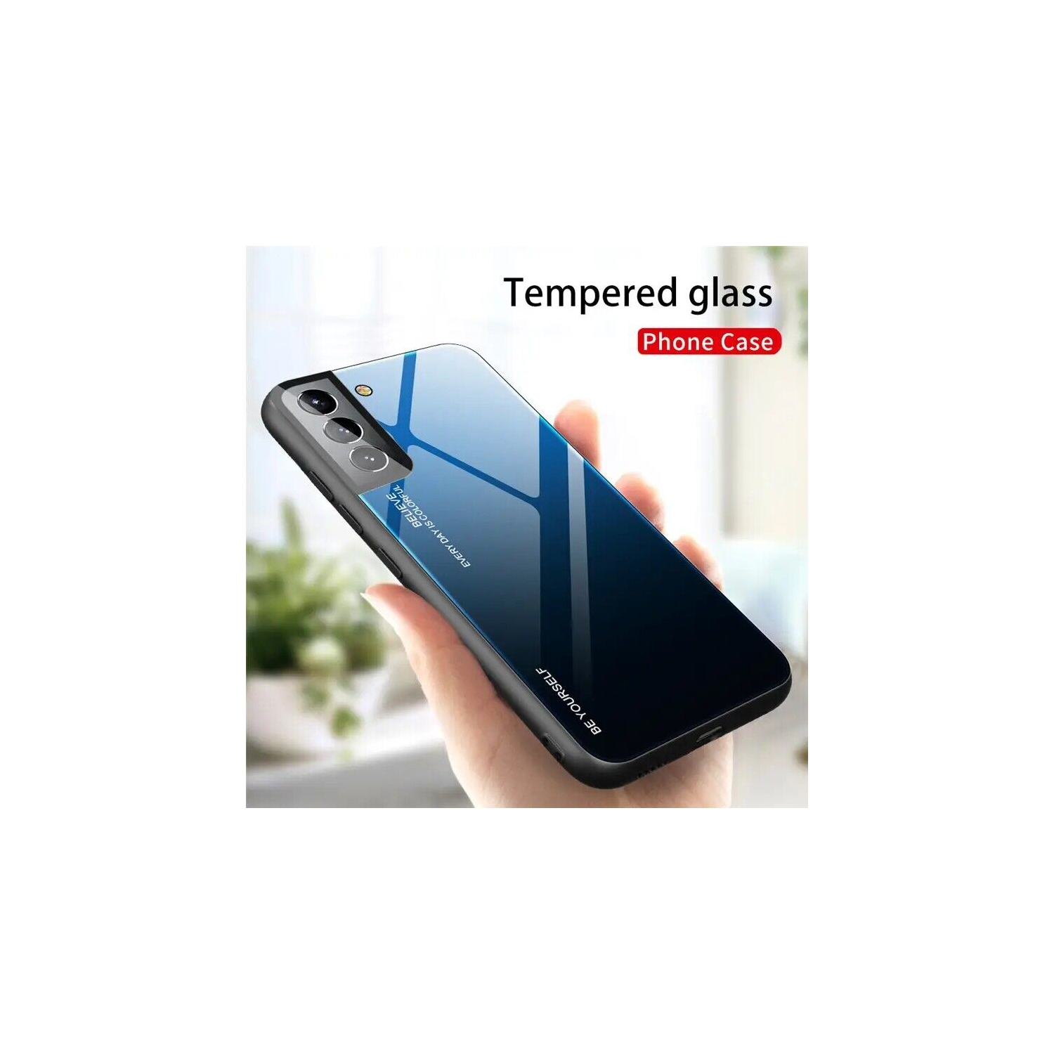 Case Cover for Samsung Galaxy S22 Tempered Glass Gradient Color Pattern + TPU Frame Hybrid Slim