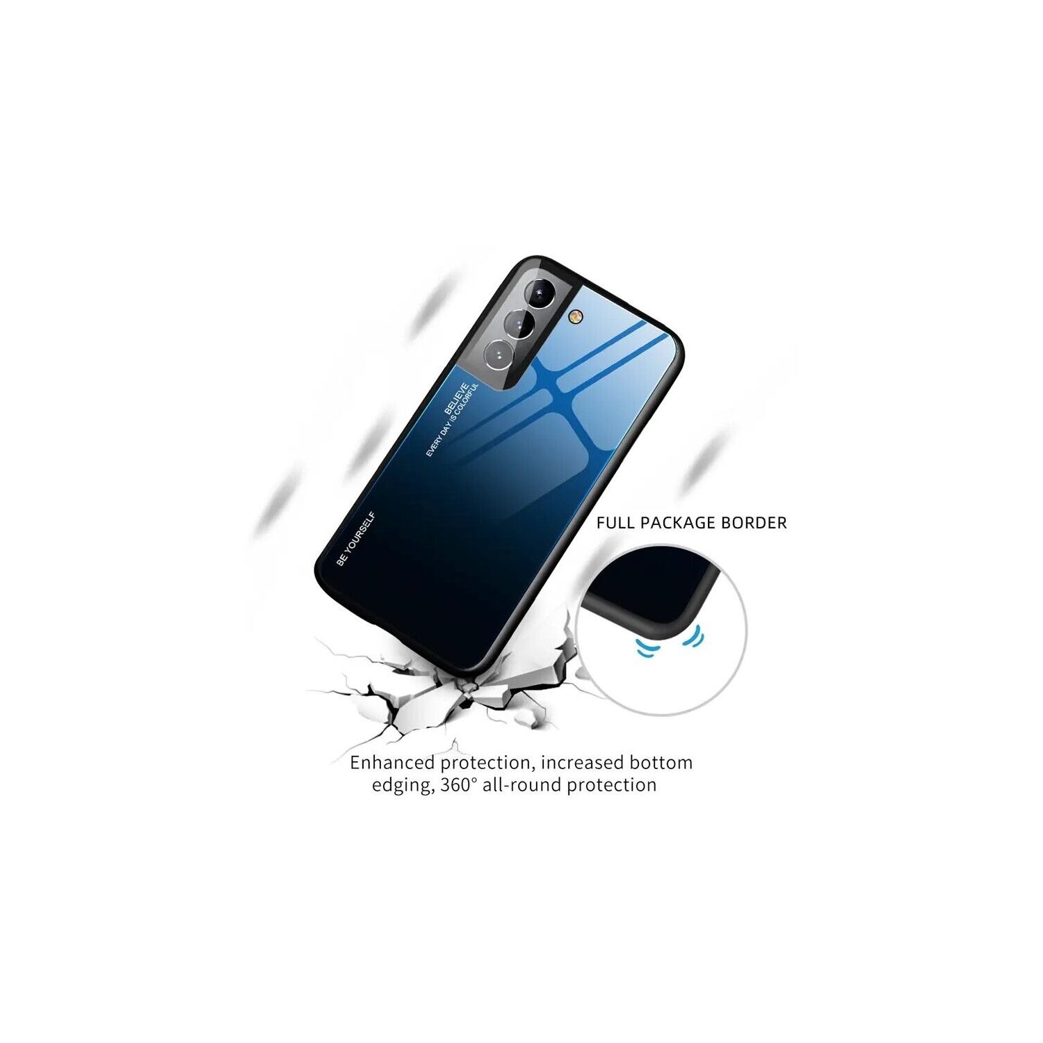 Case Cover for Samsung Galaxy S22 Tempered Glass Gradient Color Pattern + TPU Frame Hybrid Slim