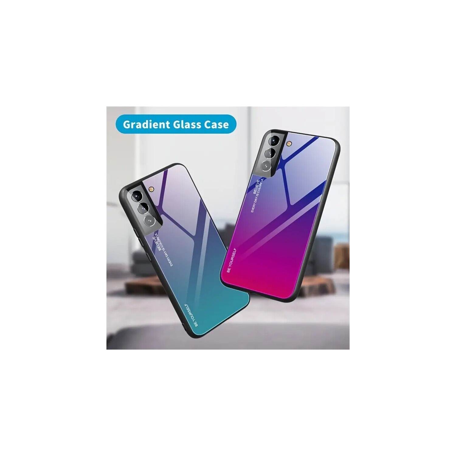 Case Cover for Samsung Galaxy S22 Tempered Glass Gradient Color Pattern + TPU Frame Hybrid Slim