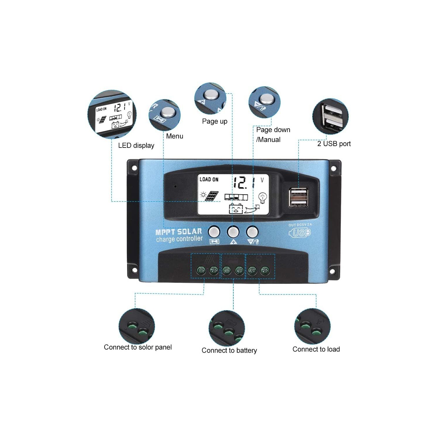 Contrôleur de charge solaire USB contrôleur de batterie à panneau solaire MPPT d'ISTAR Régulateur intelligent