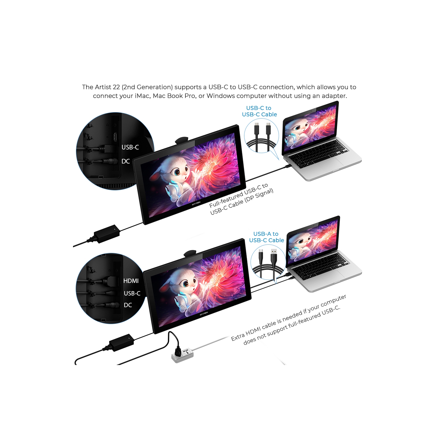 XPPen Artist 22 2nd Computer Graphic Display 122% sRGB with Tilt Function 8192 pen pressure Stylus Adjustable Stand