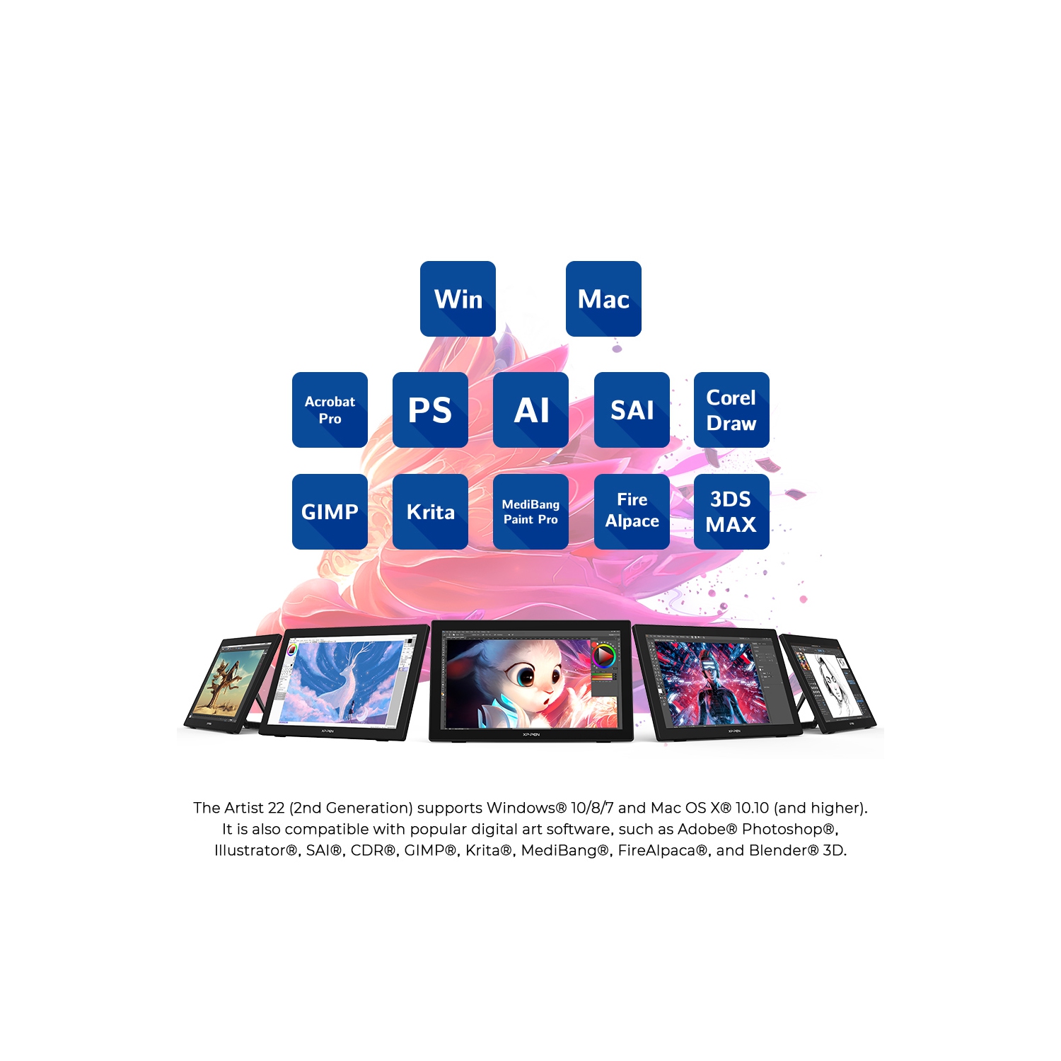 XPPen Artist 22 2nd Computer Graphic Display 122% sRGB with Tilt Function 8192 pen pressure Stylus Adjustable Stand