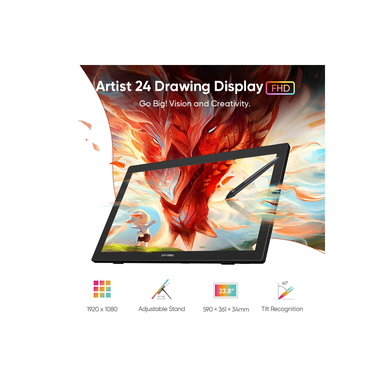 Écran à stylet HD intégrale de 23,8 po Artist 24 de XPPen avec stylet à 8192 niveaux de pression