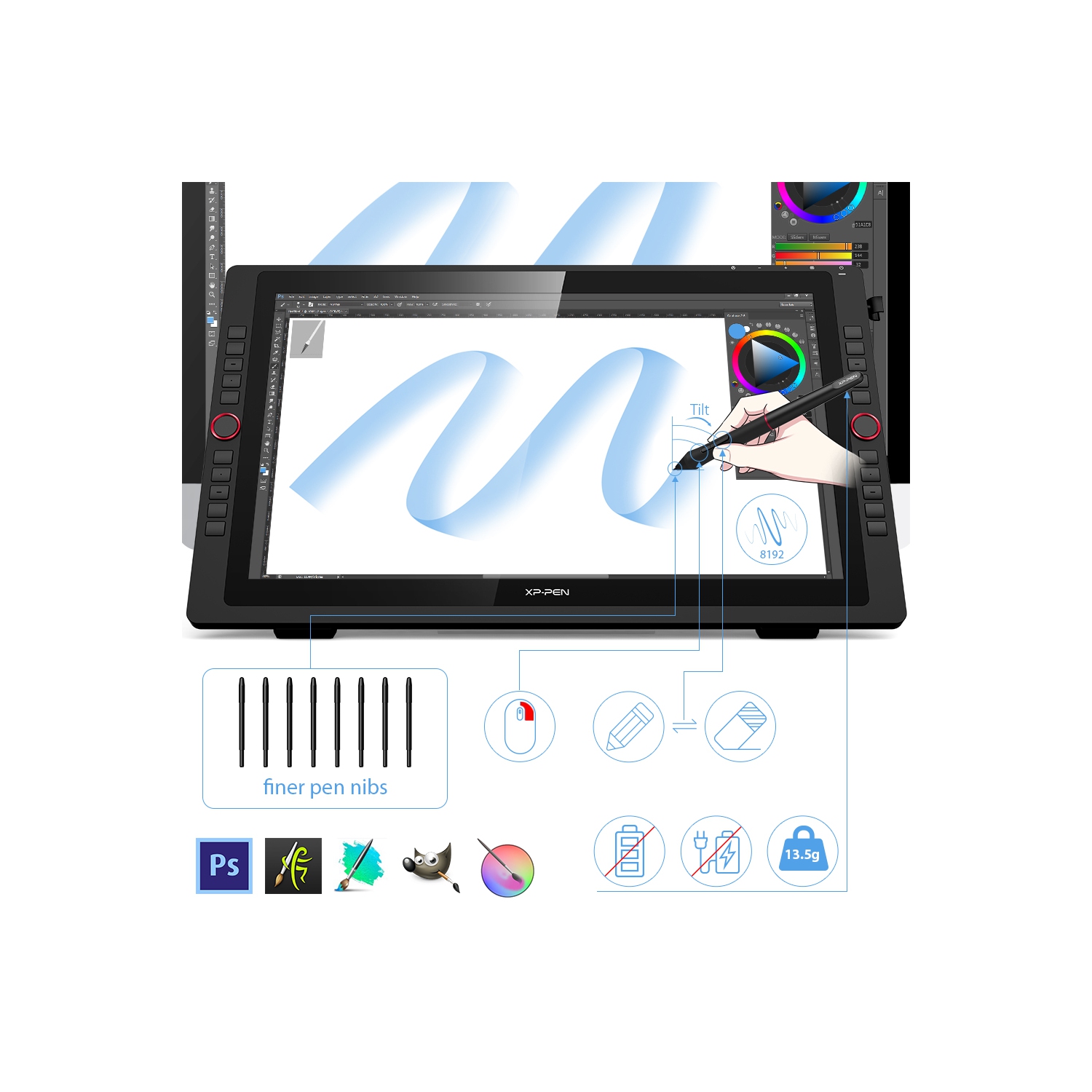 XPPen Artist 22R Pro Pen Display 21.5-inch drawing tablet with 20 Shortcut Keys & 2 Red Dial