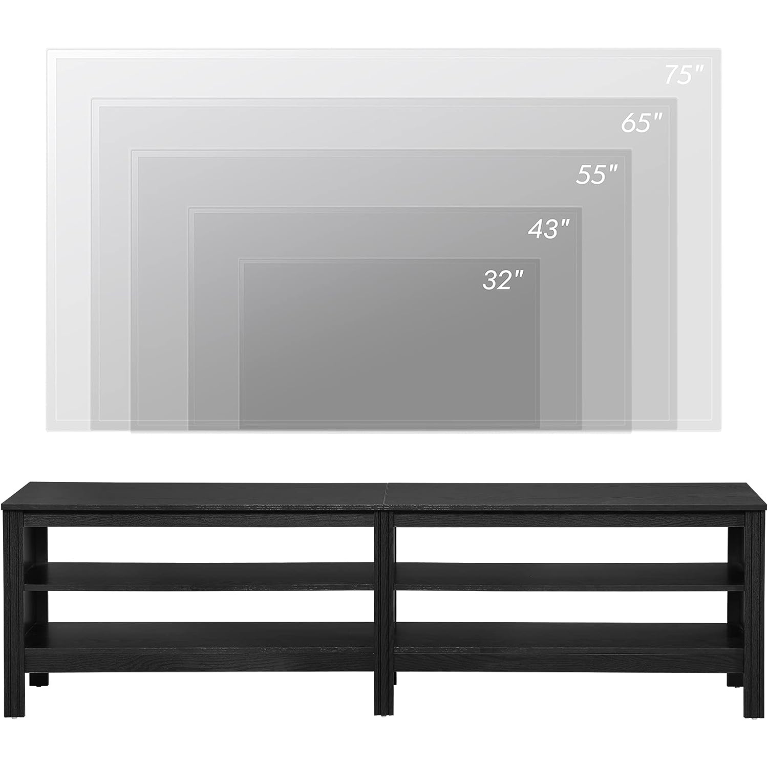 WAMPAT Farmhouse TV Stand for 75 Inch TV Entertainment Center Black TV Console Media Table with 4 Cubby Storage for Living Room Bedroom, 70''