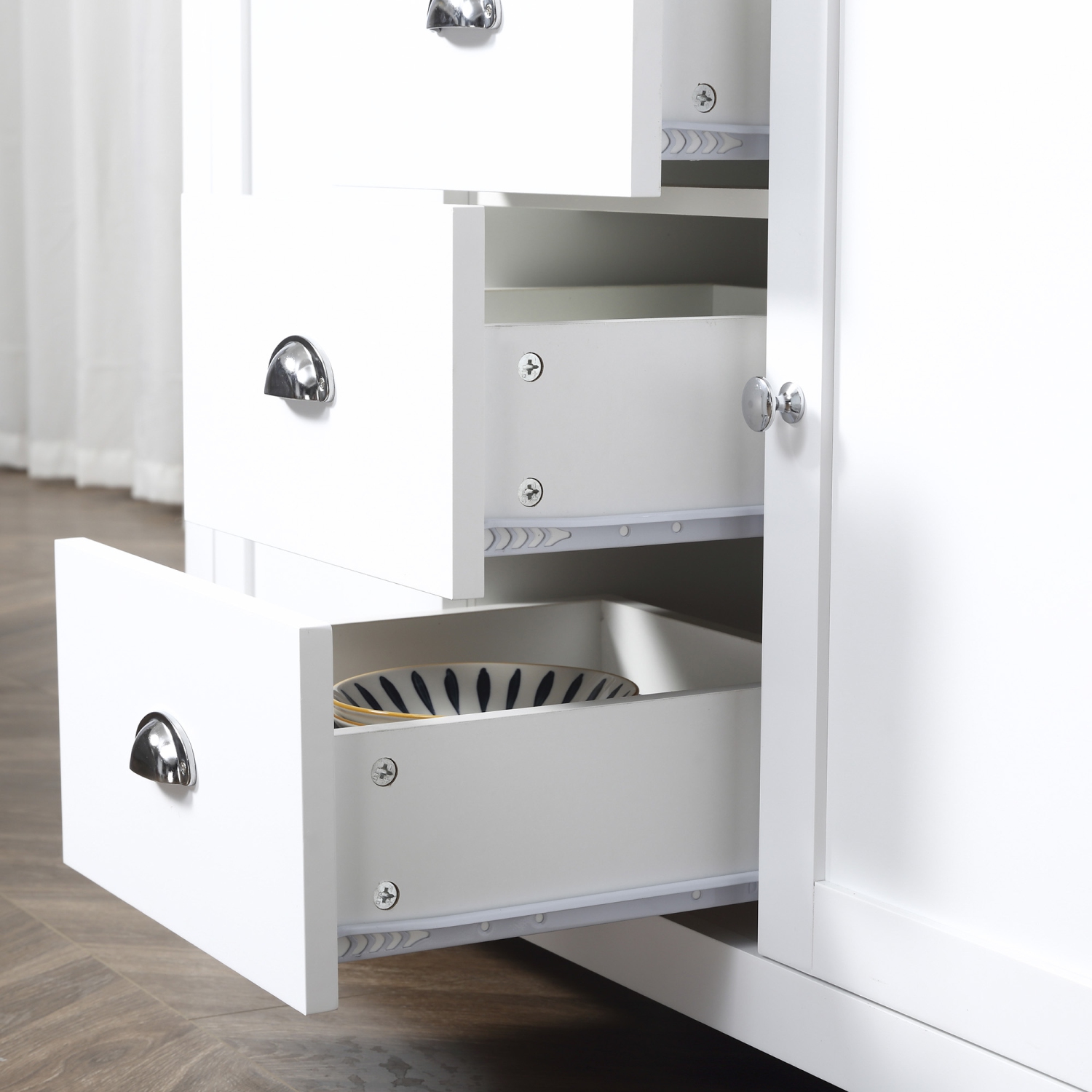 HOMCOM Kitchen Sideboard, Buffet Cabinet with 3 Drawers and Adjustable Shelves, Coffee Bar Cabinet with Storage, White