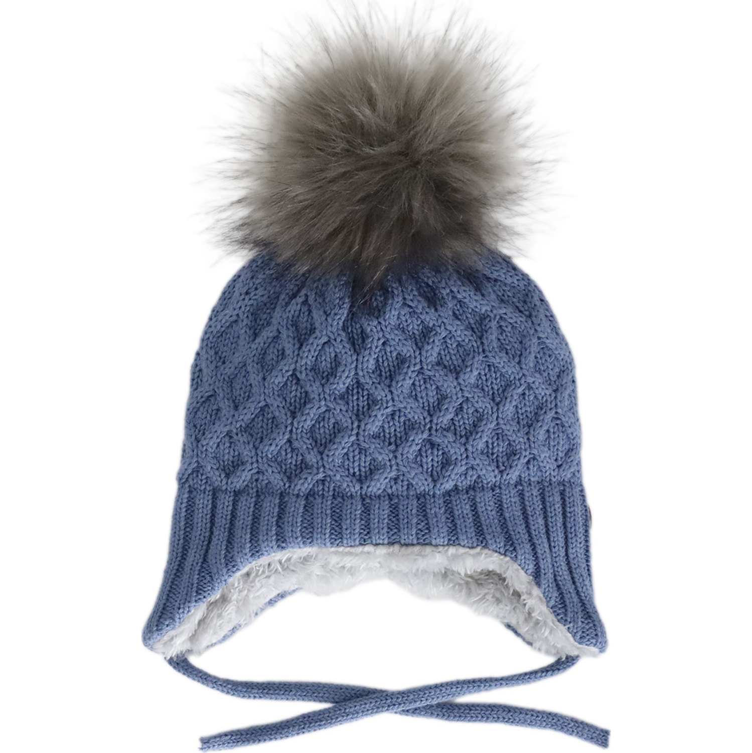 Calikids Cotton Knit Single Pom Pom Baby Winter Hat - Blue Horizon (Small, 3-9 Months)