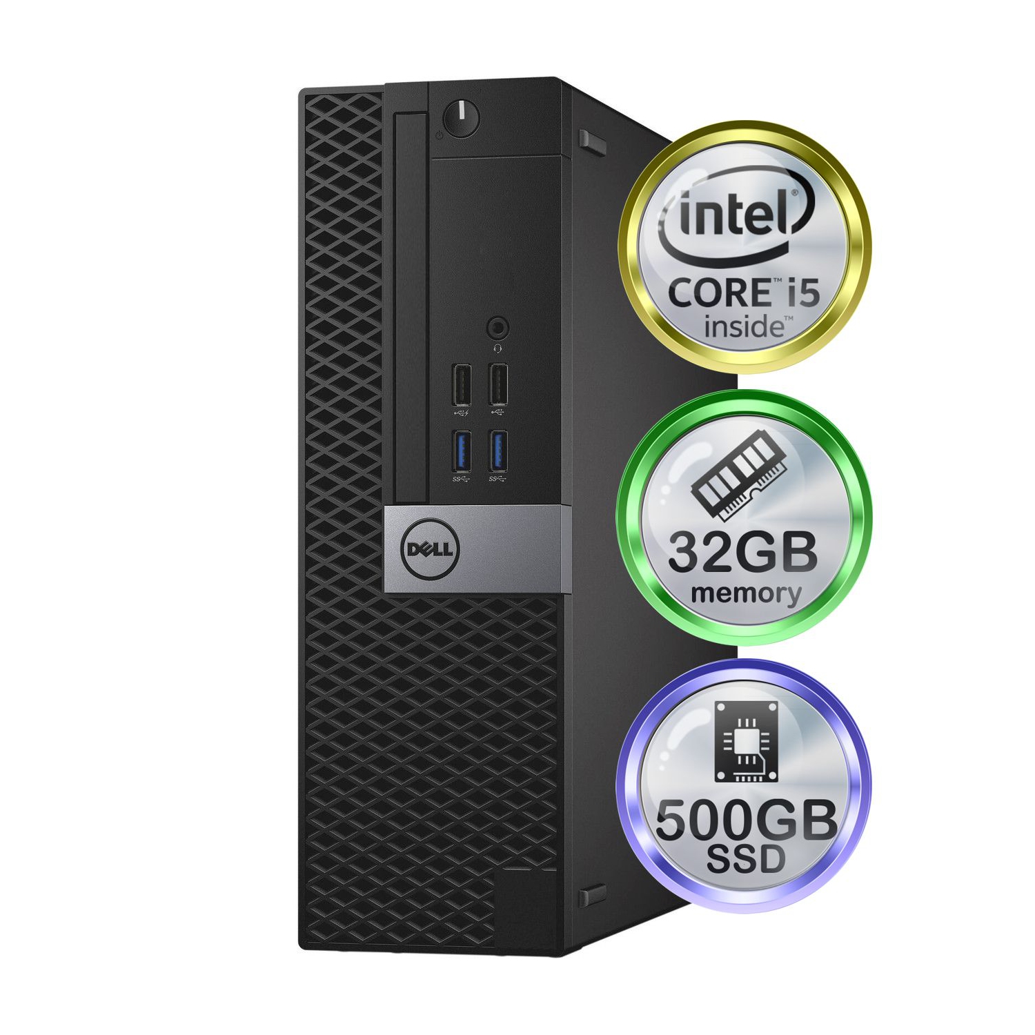 Refurbished (Good) - Dell Optiplex 3050 Desktop Computer | Quad Intel i5 (3.2) | 32GB DDR4 RAM | 500GB SSD Solid State | Windows 10 Professional | Home or Office PC