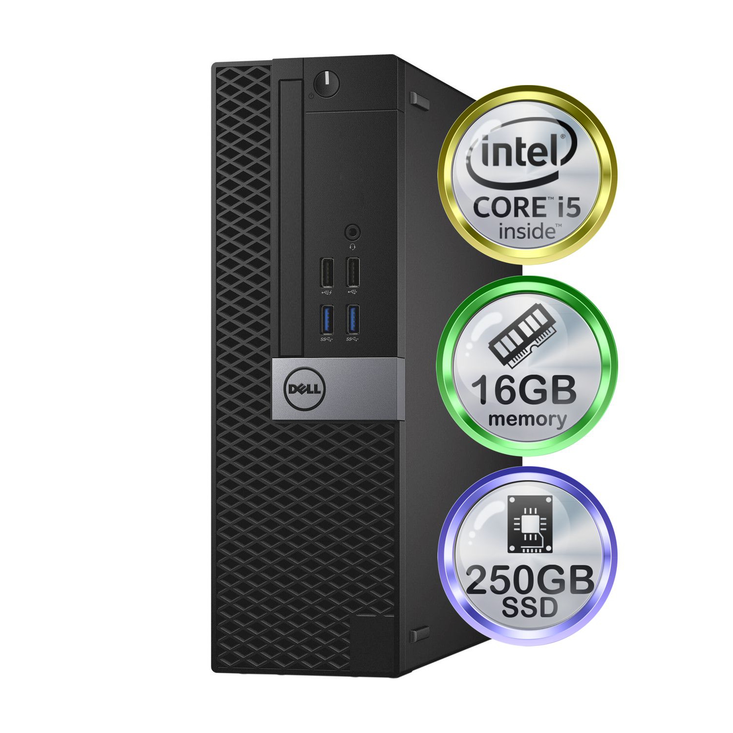 Refurbished (Good) - Dell Optiplex 3050 Desktop Computer | Quad Intel i5 (3.2) | 16GB DDR4 RAM | 250GB SSD Solid State | Windows 10 Professional | Home or Office PC