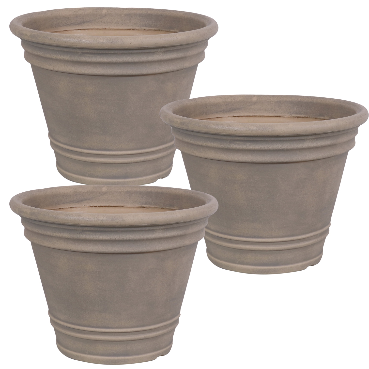 Sunnydaze 20 in Franklin Dual-Wall Polyresin Planter - Beige - Set of 3