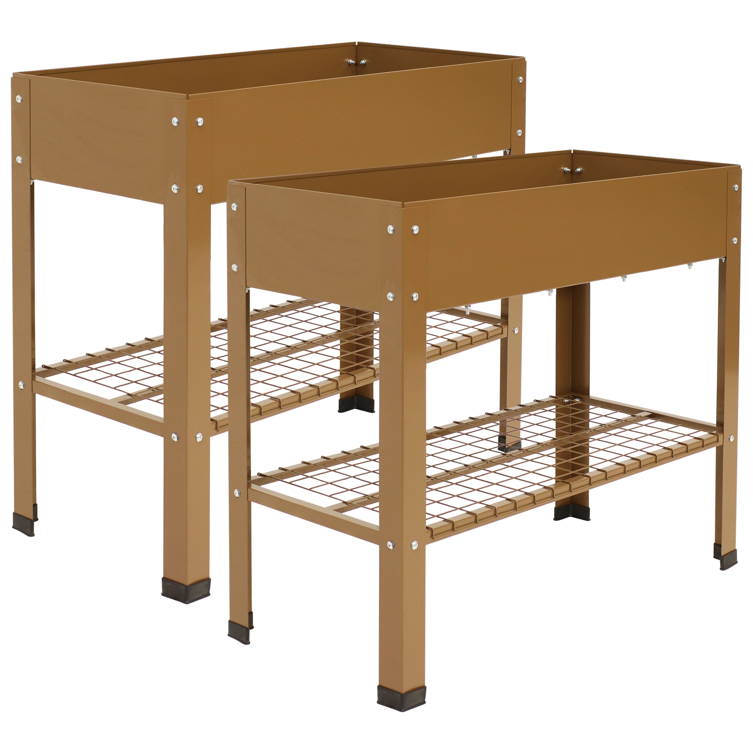 Sunnydaze Galvanized Steel Raised Bed with Mesh Shelf - Brown - Set of 2