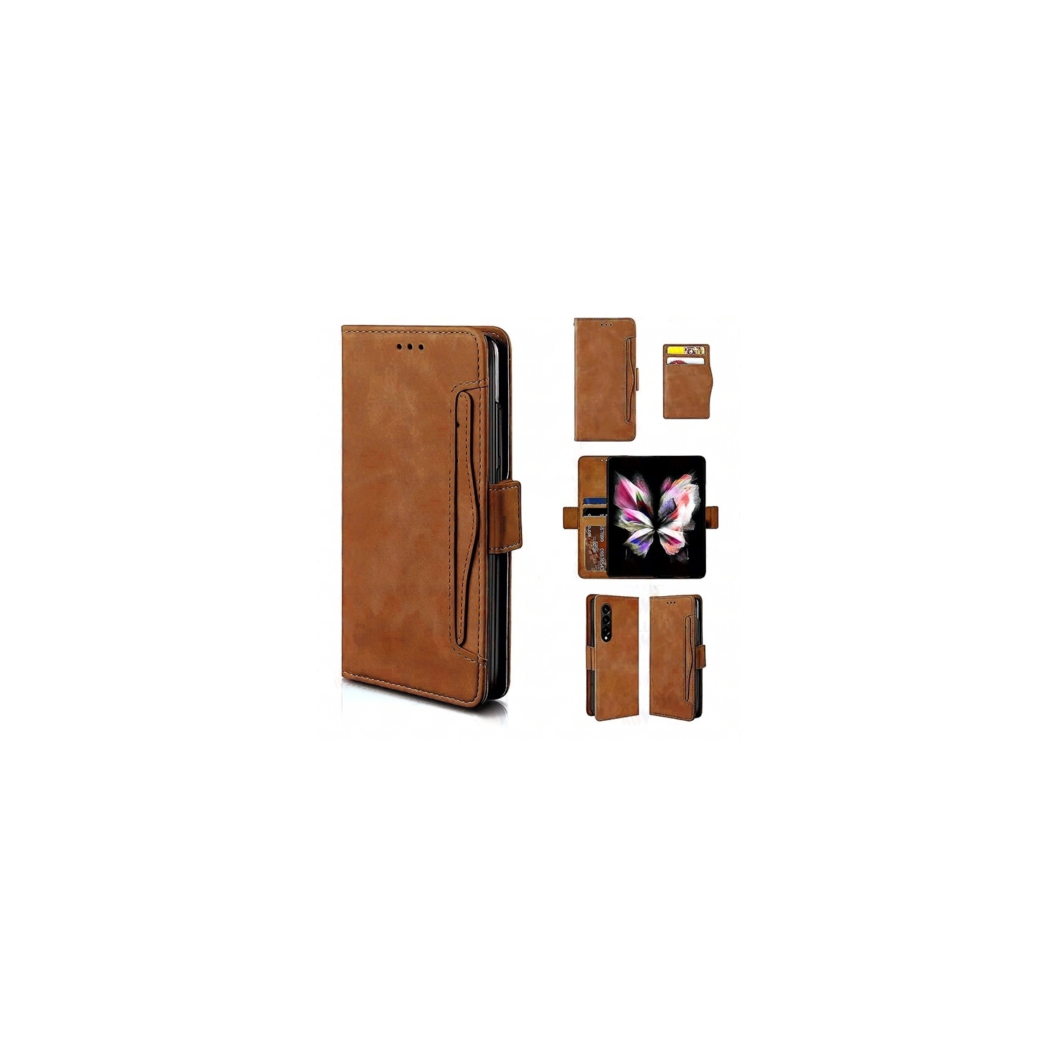 [CS] Samsung Galaxy Z Fold 5 5G 2023 Case, Magnetic Leather Folio Wallet Flip Case Cover with Card Slot, Brown