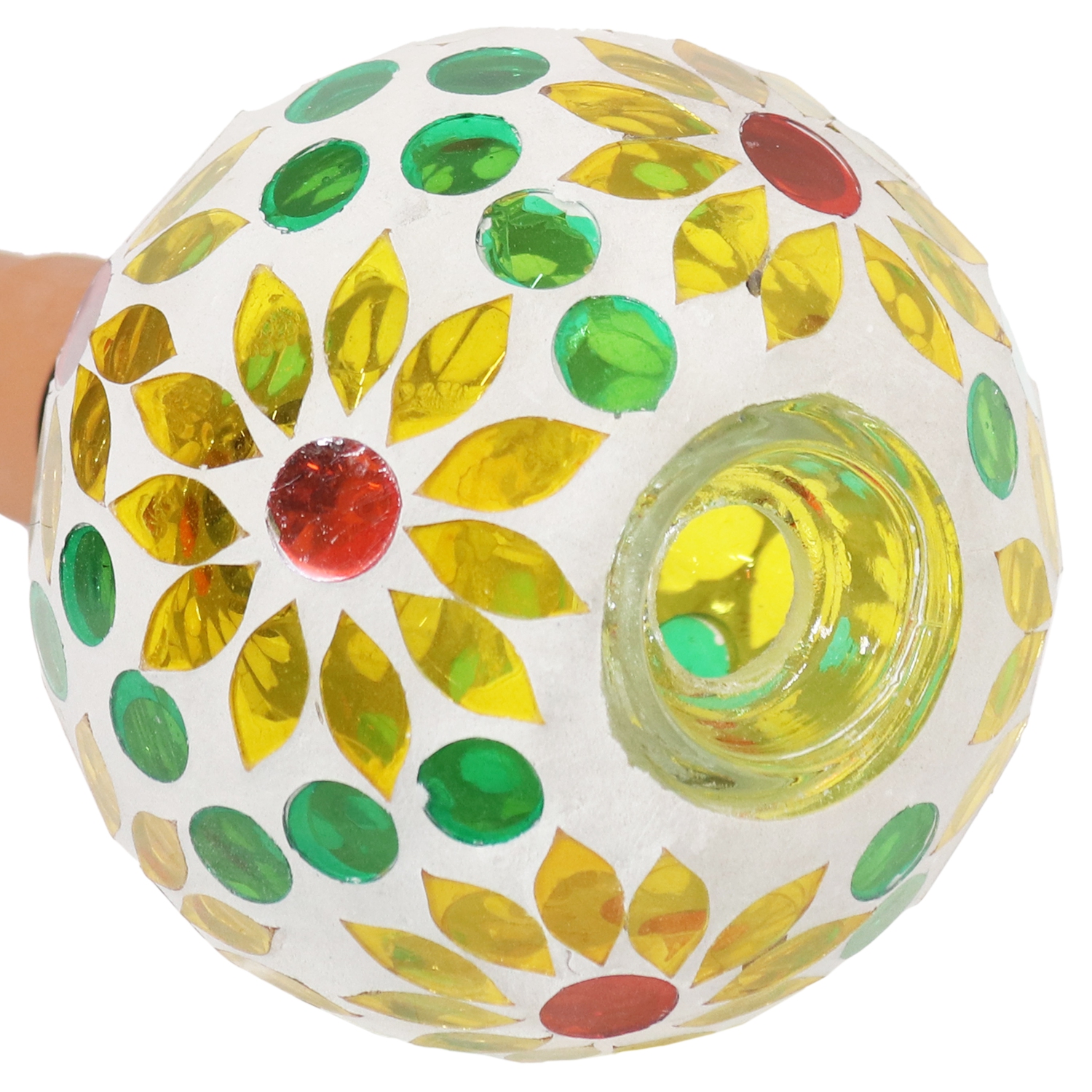 Globe d'arrosage en verre Mosaic de Sunnydaze avec piquet en argile - fleurs brillantes