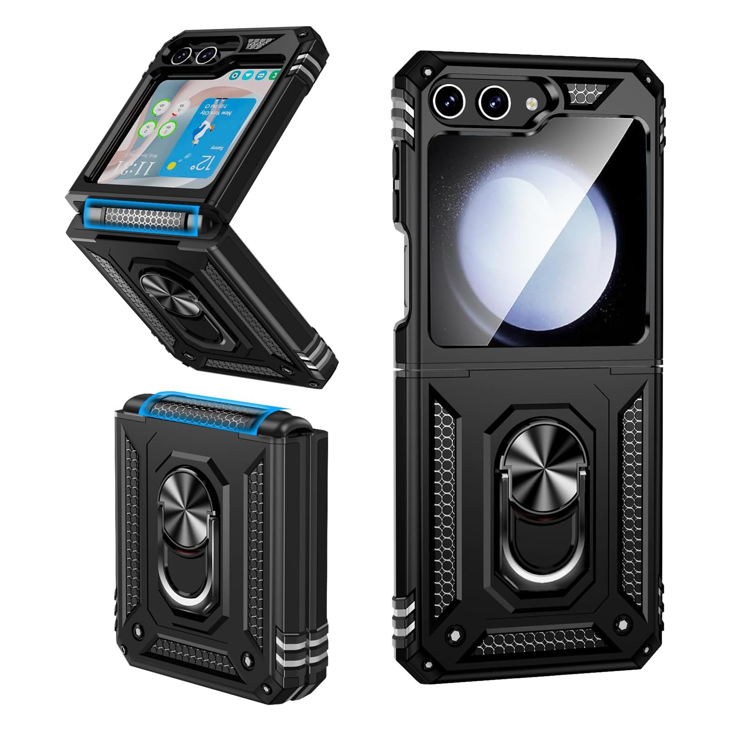 [CSmart] Étui rigide magnétique hybride avec support à anneau pour Samsung Galaxy Z Flip 5 5G 2023, noir