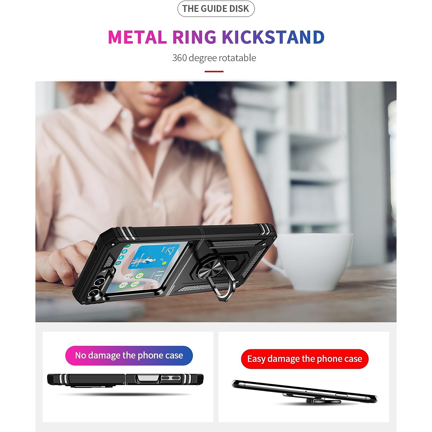 [CSmart] Étui rigide magnétique hybride avec support à anneau pour Samsung Galaxy Z Flip 5 5G 2023, noir