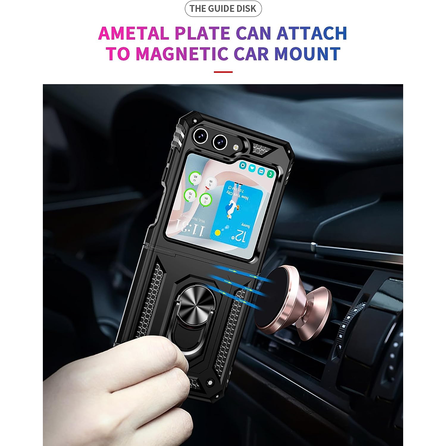 [CSmart] Étui rigide magnétique hybride avec support à anneau pour Samsung Galaxy Z Flip 5 5G 2023, bleu marine