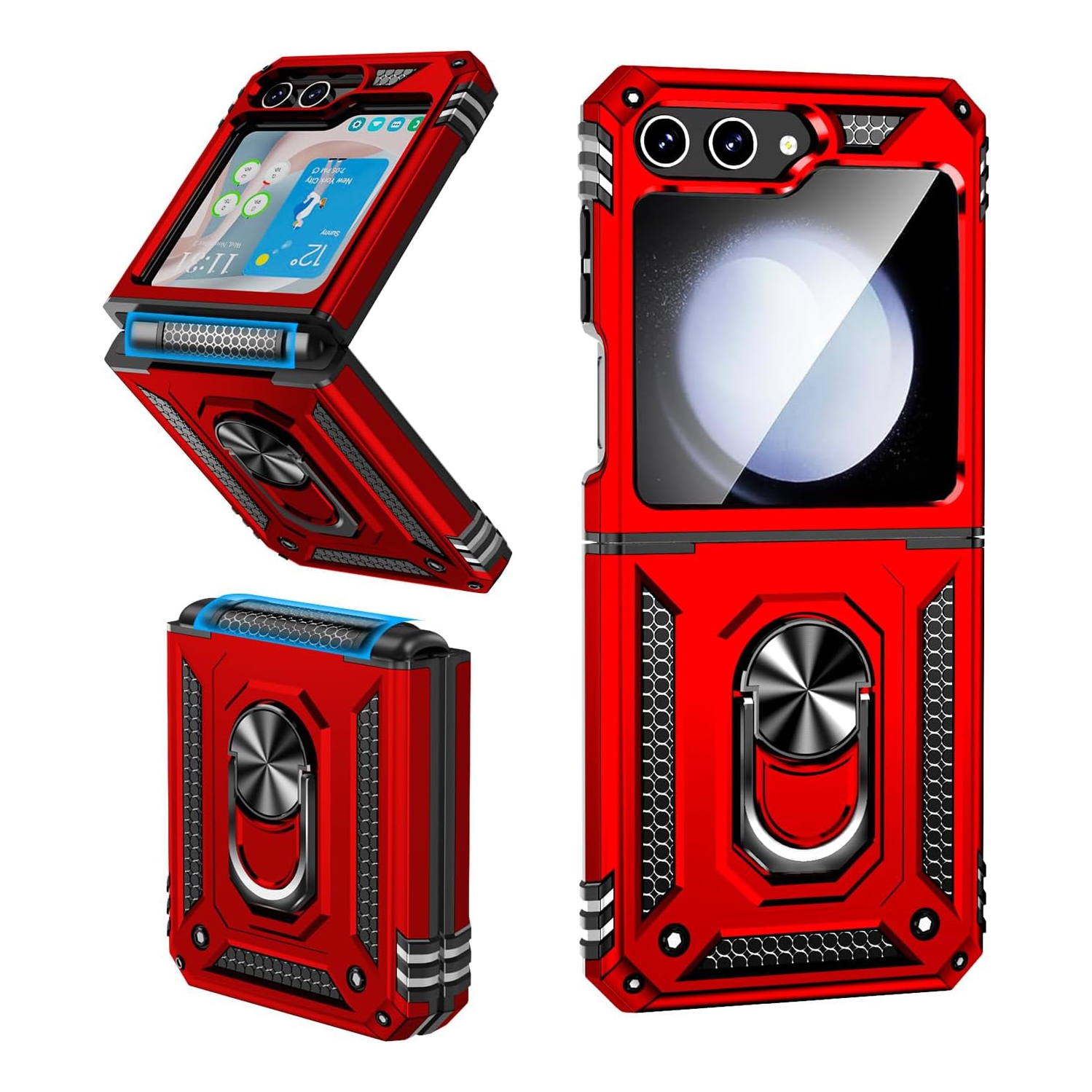 [CSmart] Étui rigide magnétique hybride avec support à anneau pour Samsung Galaxy Z Flip 5 5G 2023, rouge