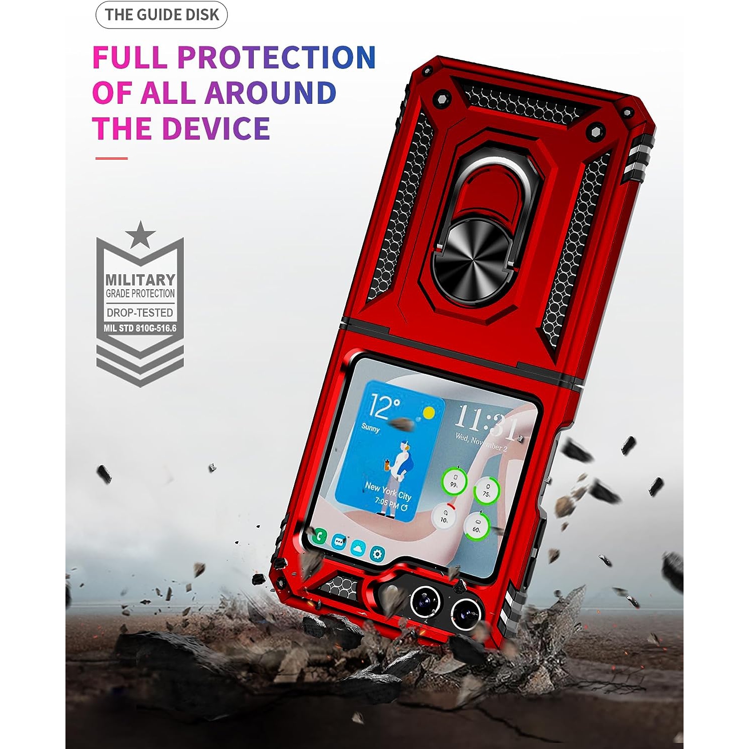 [CSmart] Étui rigide magnétique hybride avec support à anneau pour Samsung Galaxy Z Flip 5 5G 2023, rouge