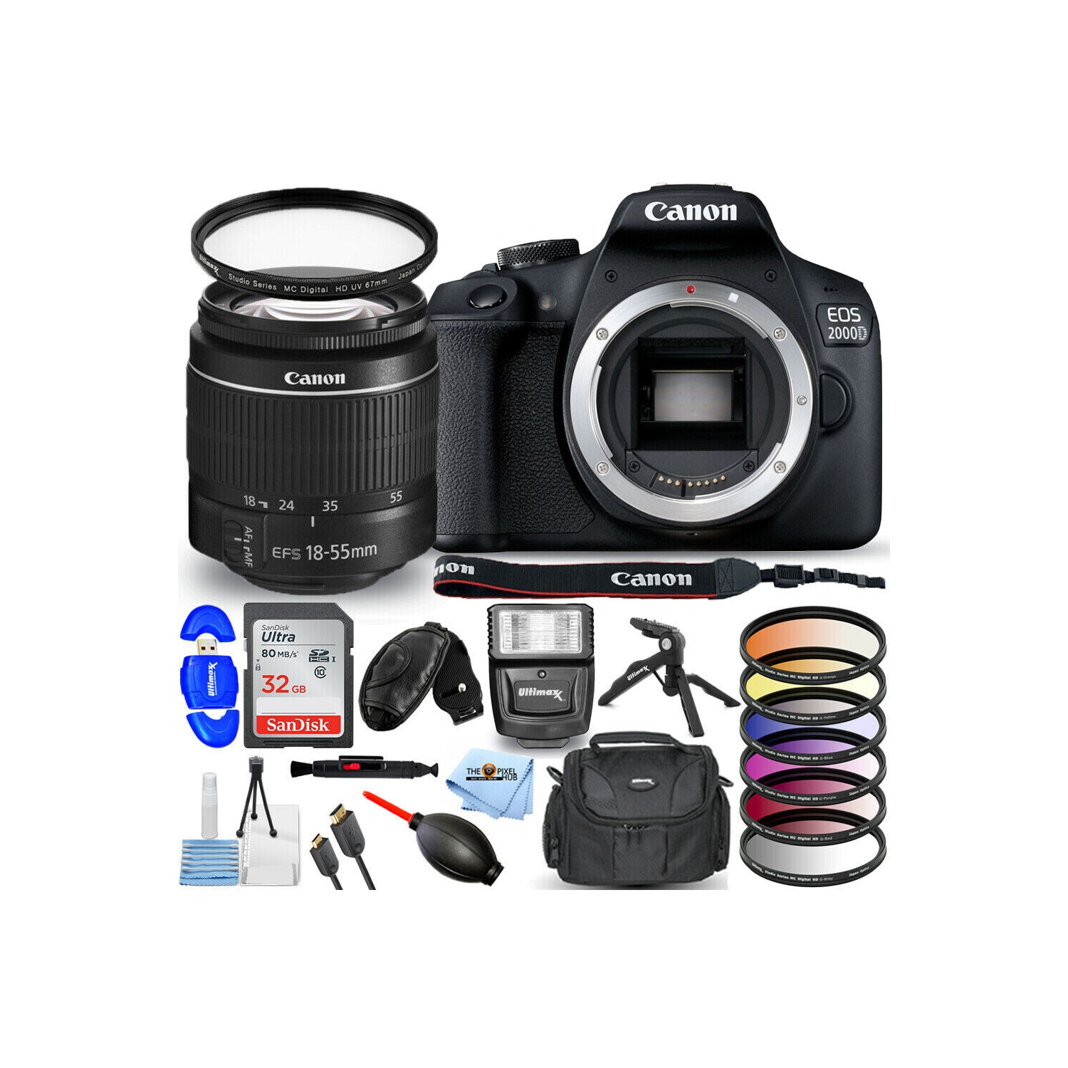 Canon EOS 2000D / Rebel T7 with 18-55mm III Lens + 32GB + Filter Kit Bundle