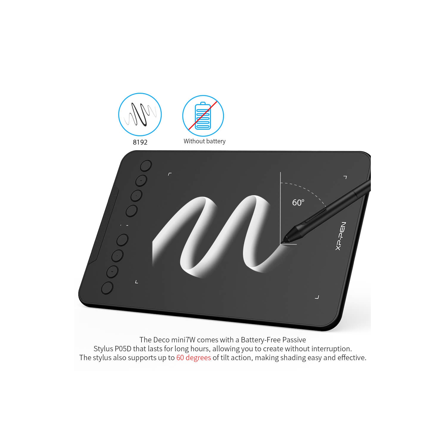 Tablette graphique sans fil Deco mini7 de XPPen; 7 pile au lithium intégrée de 4,37 po pour tablette portative; compatible avec