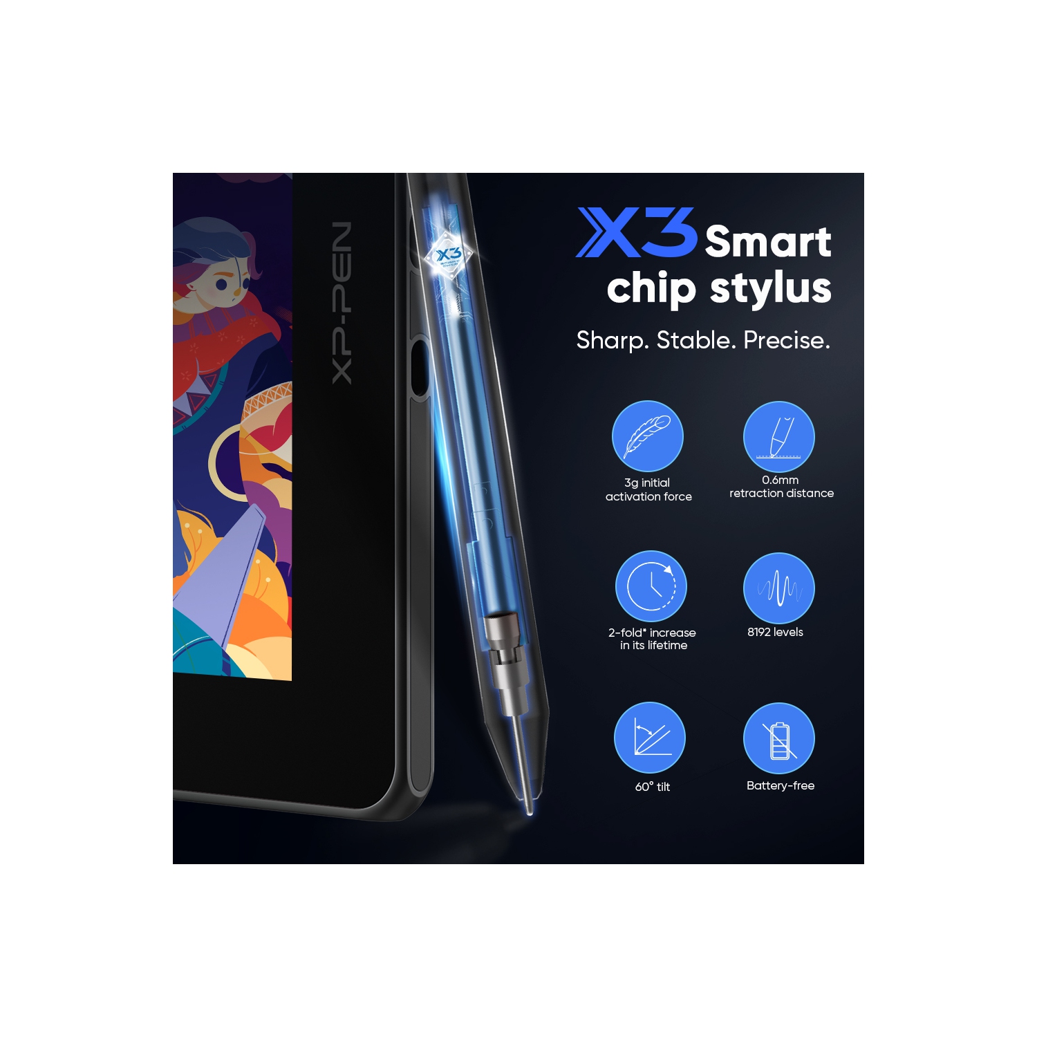 XPPen Artist 13 Pen Display Tablet 13.3-inch Fully-laminated Drawing Screen with 9 Shortcut Keys X3 Elite Smart Stylus
