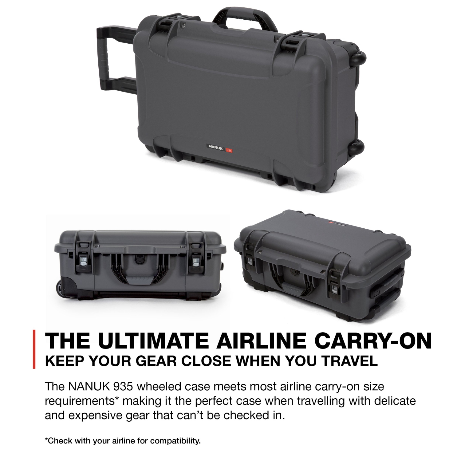 Nanuk 935 Waterproof Professional Gun Case, Military Approved, Custom Foam Insert with Wheels 6UP- Graphite - Made in Canada