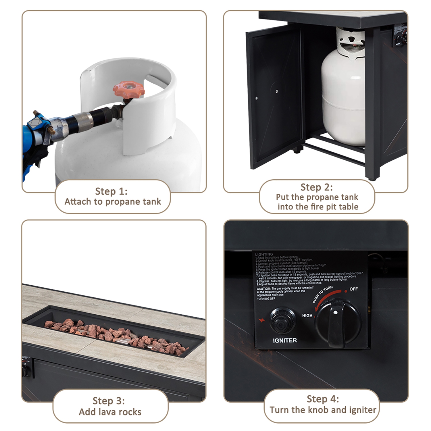 Costway 60,000 BTU Outdoor Rectangle Gas Fire Table W/ Ceramic Tabletop Ideal for Backyard Poolside