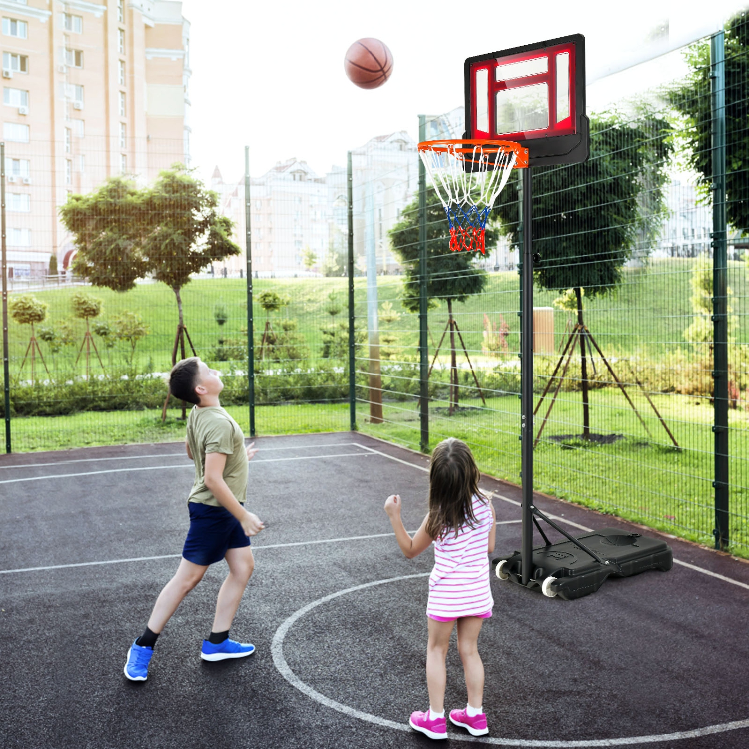 Costway Kids Basketball Hoop Portable Backboard System with Adjustable Height Ball Storage