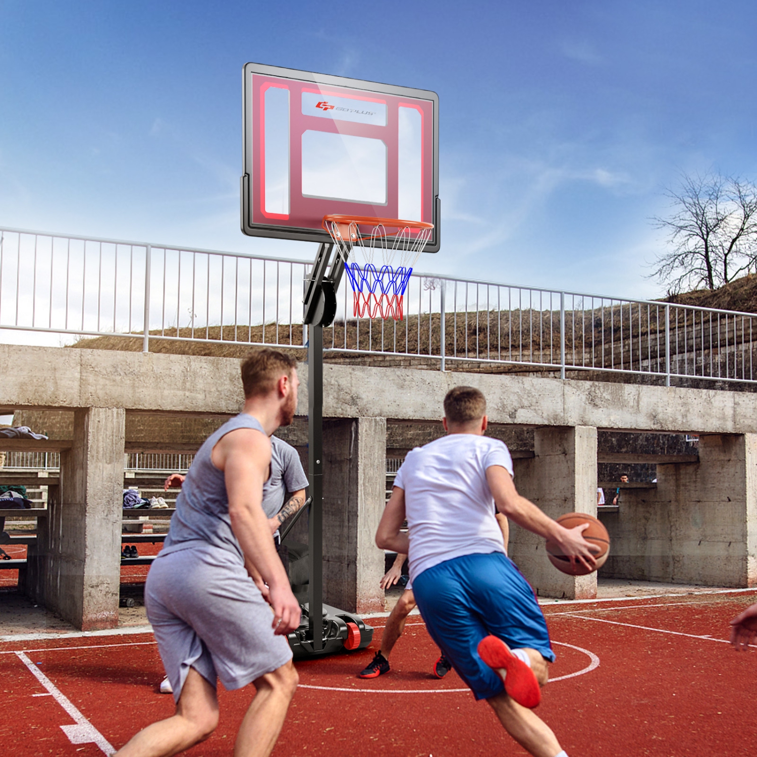Panier de basketball portatif de Goplus, réglable de 5-10 pi avec roulettes pour sac de poids pour l'extérieur