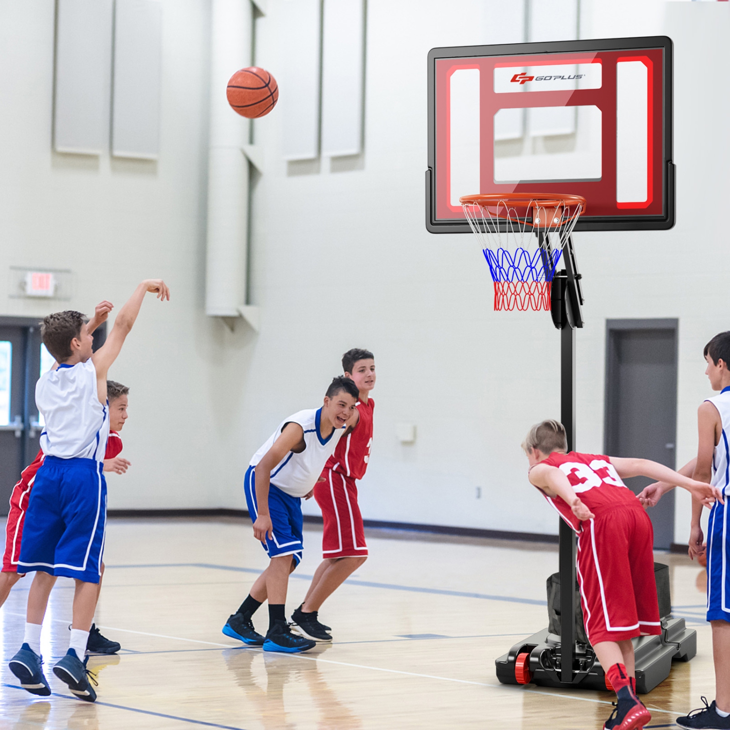 Panier de basketball portatif de Goplus, réglable de 5-10 pi avec roulettes pour sac de poids pour l'extérieur