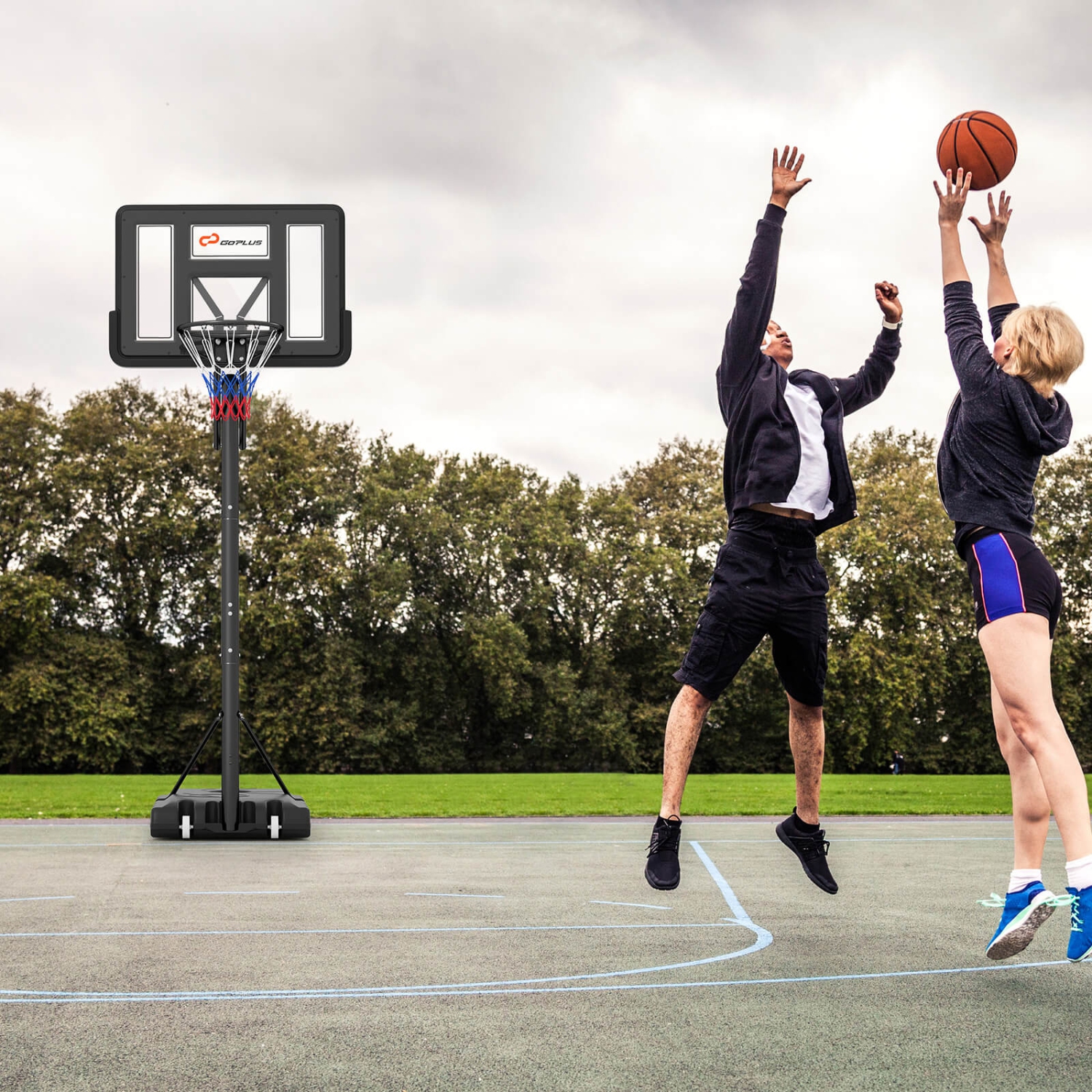 Costway 44" Portable Adjustable Basketball Goal Hoop Stand System withSecure Bag Outdoor