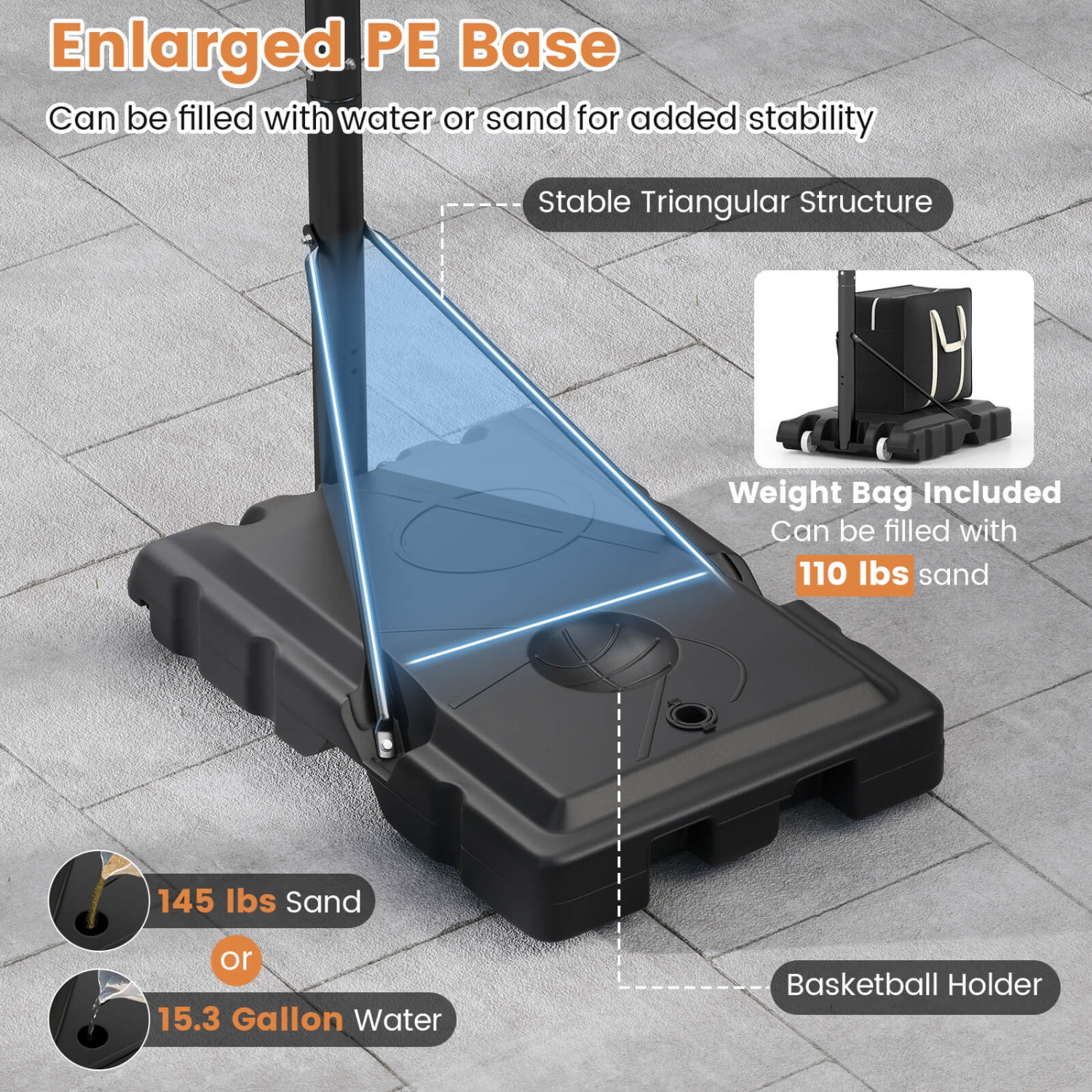 Costway 44" Portable Adjustable Basketball Goal Hoop Stand System withSecure Bag Outdoor