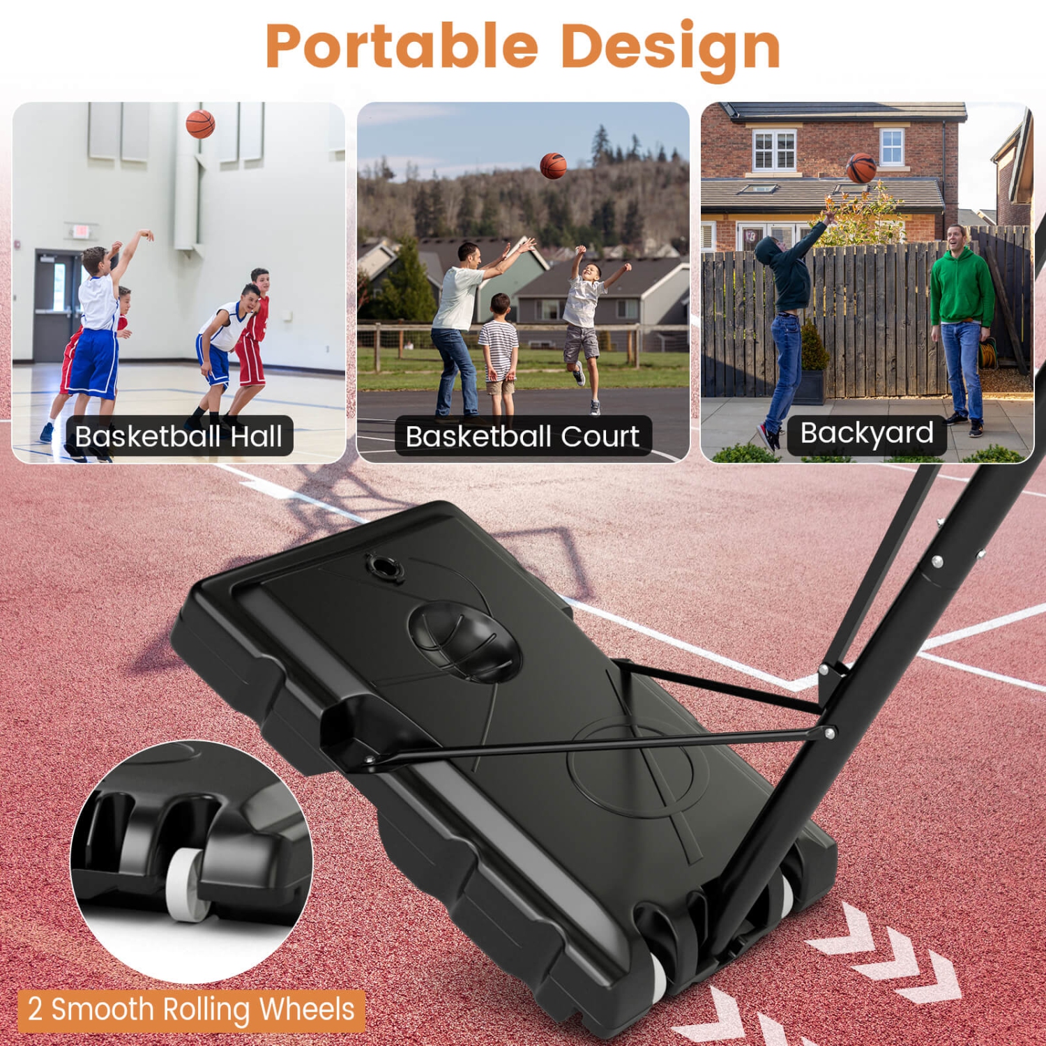 Costway 44" Portable Adjustable Basketball Goal Hoop Stand System withSecure Bag Outdoor
