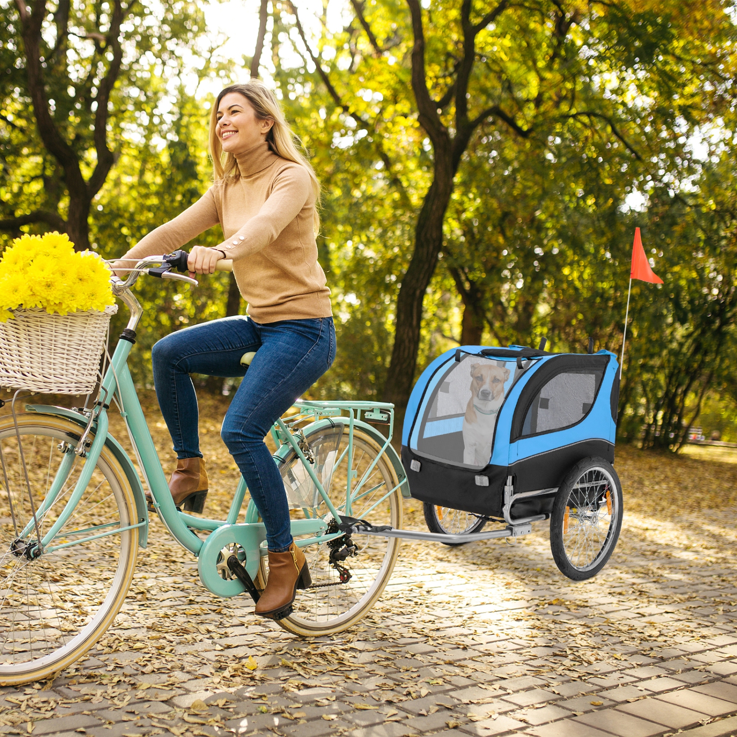 Costway Dog Bike Trailer Foldable Pet Cart with 3 Entrances for Travel