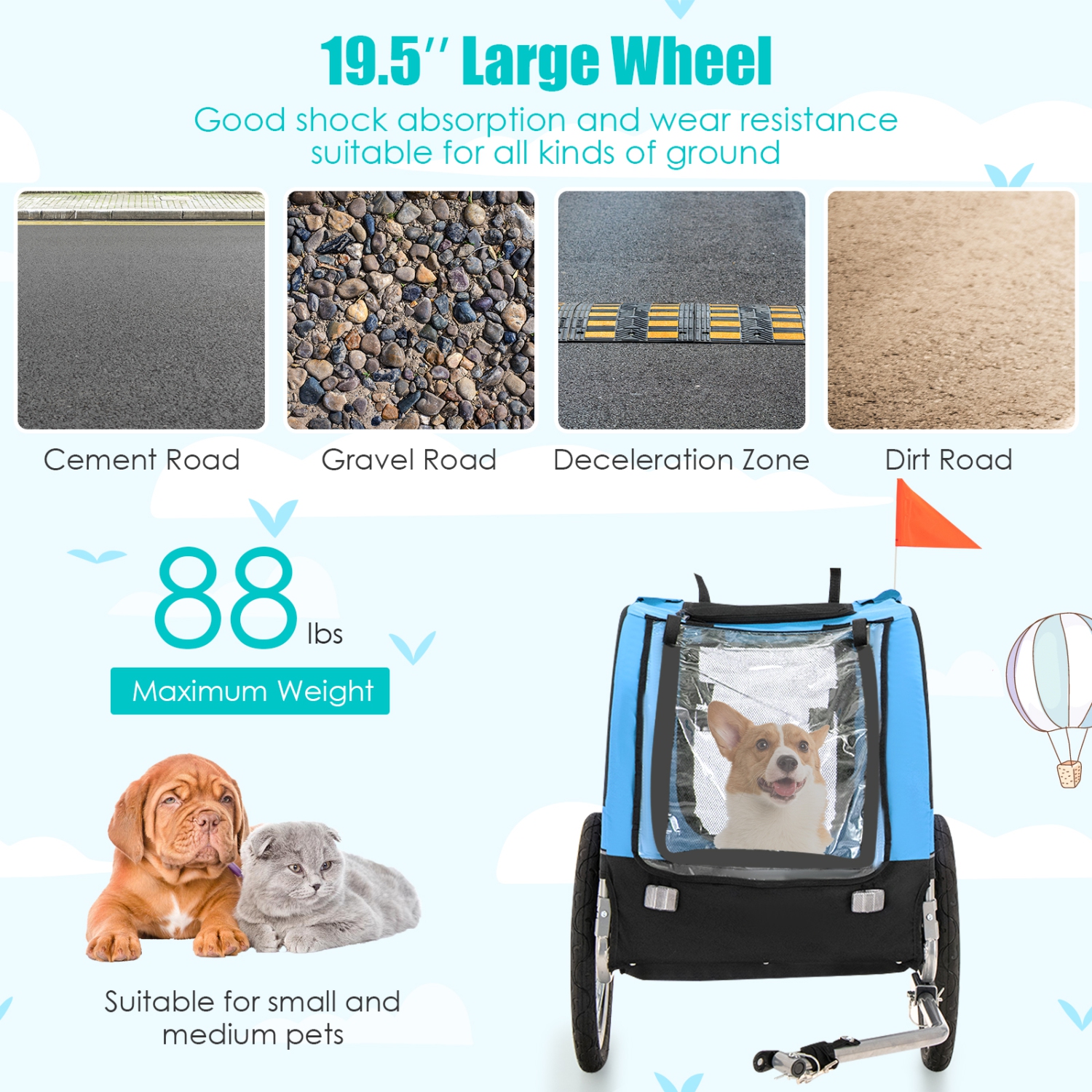 Costway Dog Bike Trailer Foldable Pet Cart with 3 Entrances for Travel