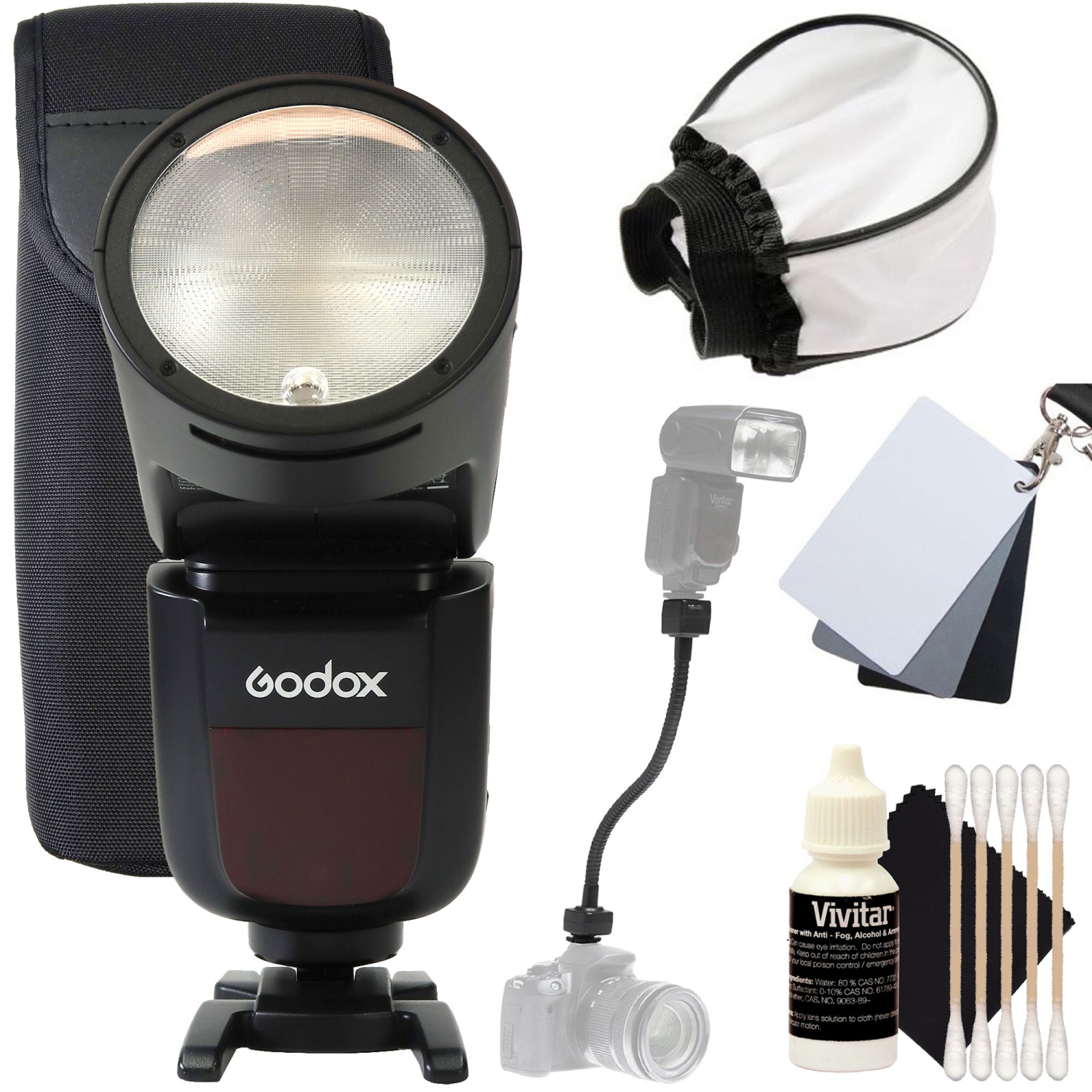 Godox V1 TTL Li-Ion Round Head Camera Flash for Nikon with Flash Diffuser Kit