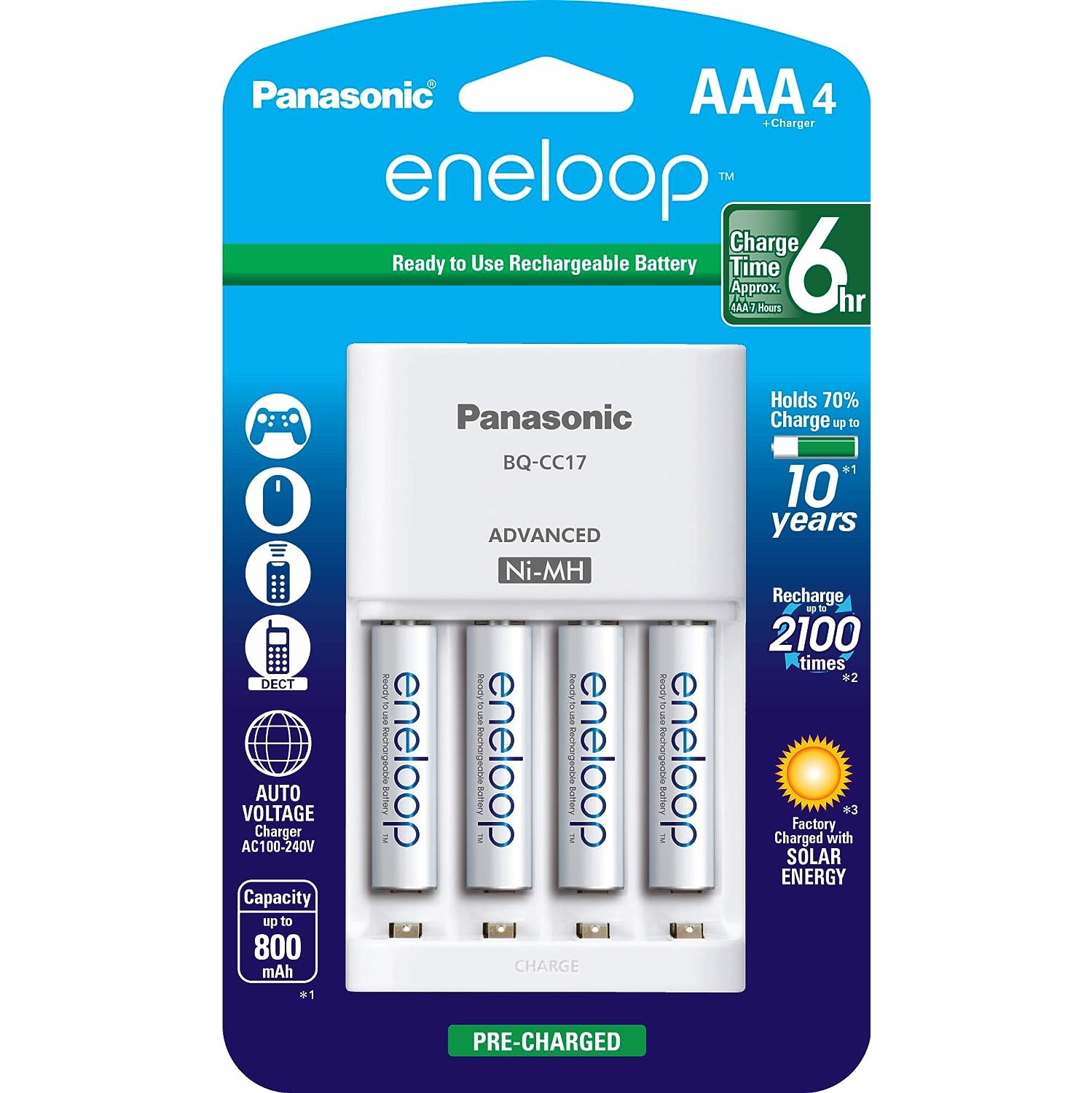 Panasonic Eneloop Advanced Individual Cell Battery Charger with Eneloop AAA 2100 Cycle Rechargeable Batteries, (Pack of 4)