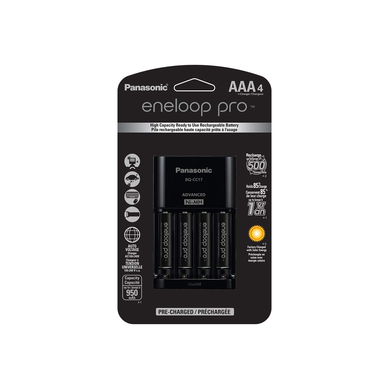 Panasonic Eneloop Advanced Battery Charger Pack & AAA Eneloop Pro High Capacity Ni-MH Rechargeable Batteries, (Pack of 4)