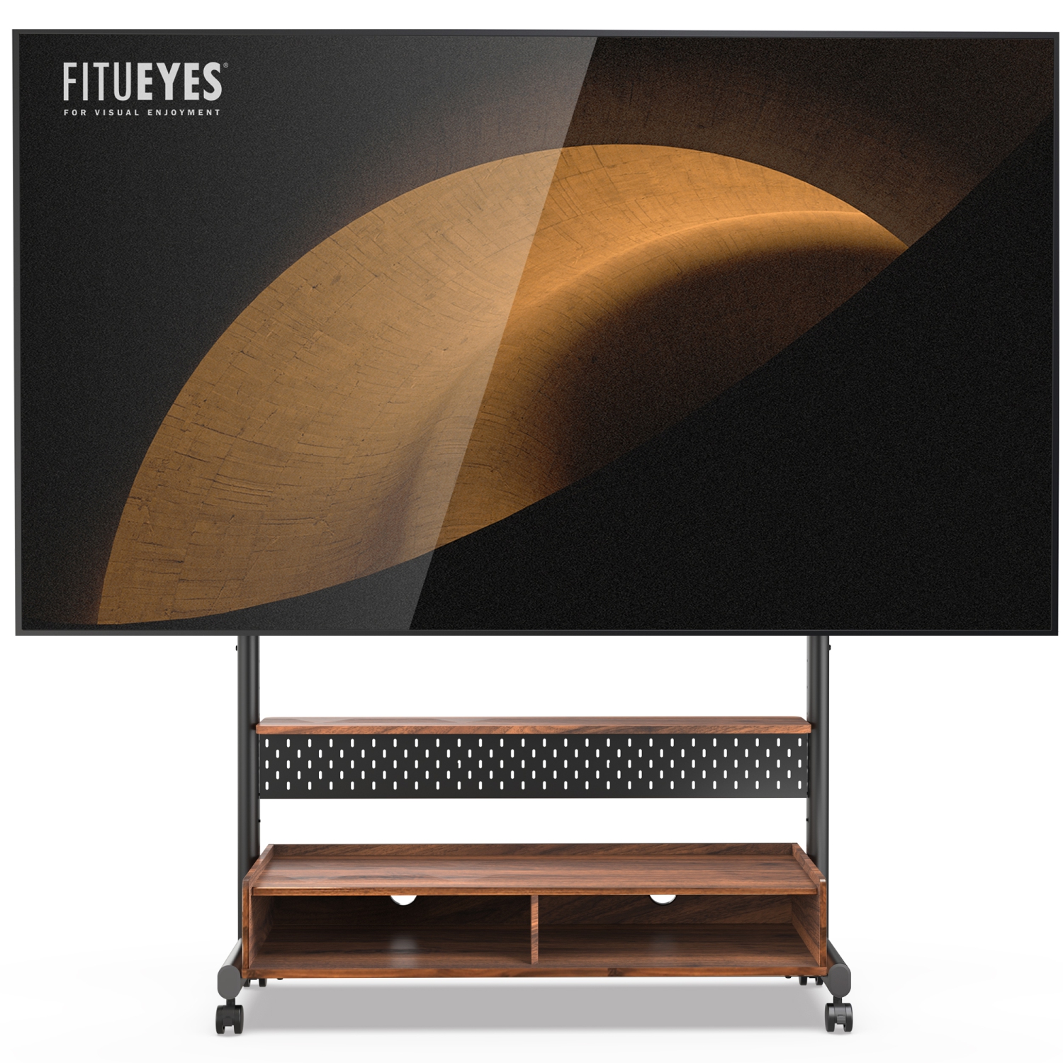 FITUEYES TV Stand with Storage and Wheels for 70 to 100 inch LED LCD Flat Screen, Floor TV Stand Mount Wooden with Peg Board & Cabinet Storage TV Console