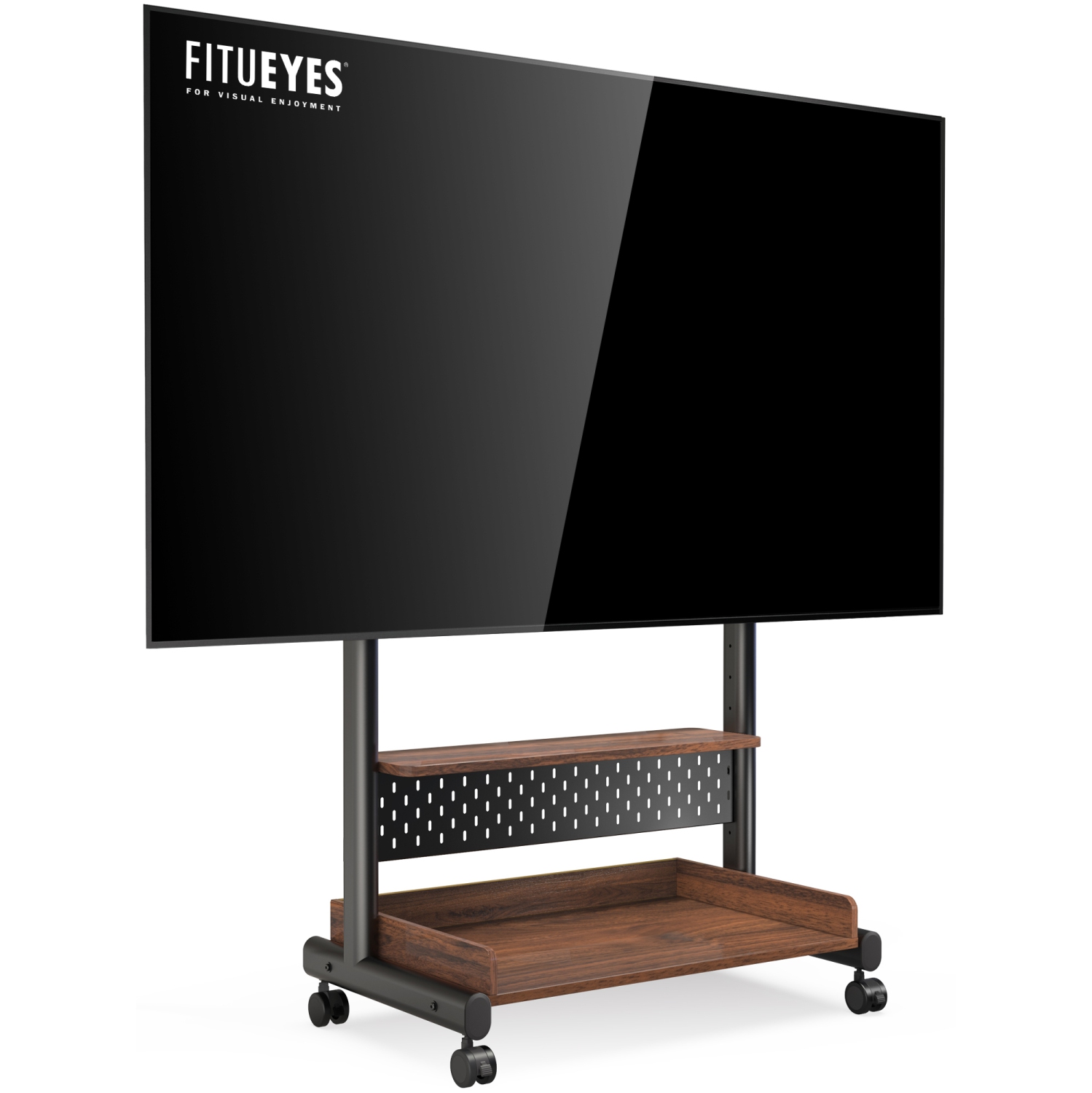 FITUEYES TV Stand with Wheels for 40 to 85 inch LED LCD Flat Screen, Corner TV Stand Mount with Storage, Peg Board & Wooden Shelf TV Console